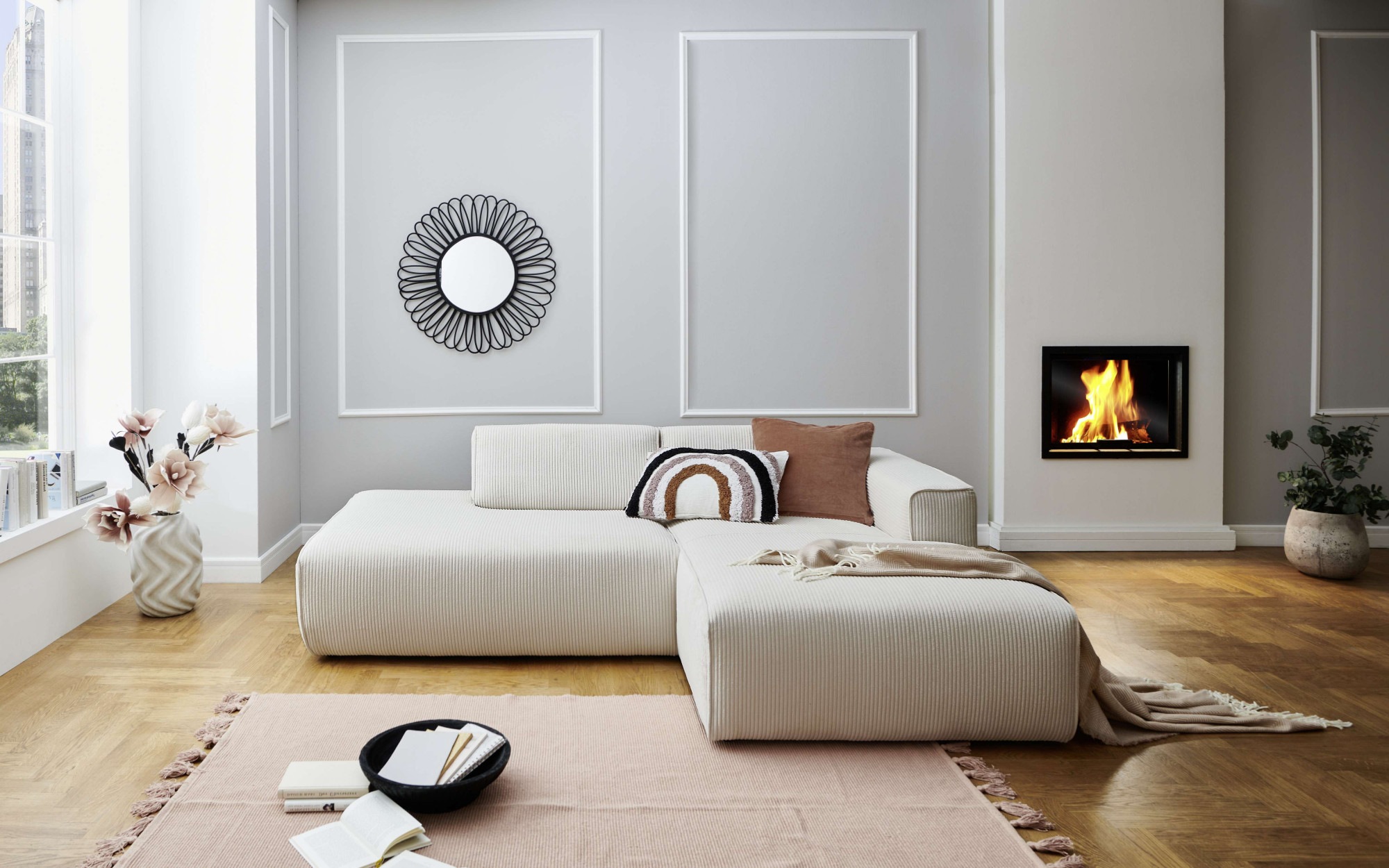 Home affaire Ecksofa »Noord mit Kedernaht, Breite 227 cm, L-Form« Cord, Str günstig online kaufen