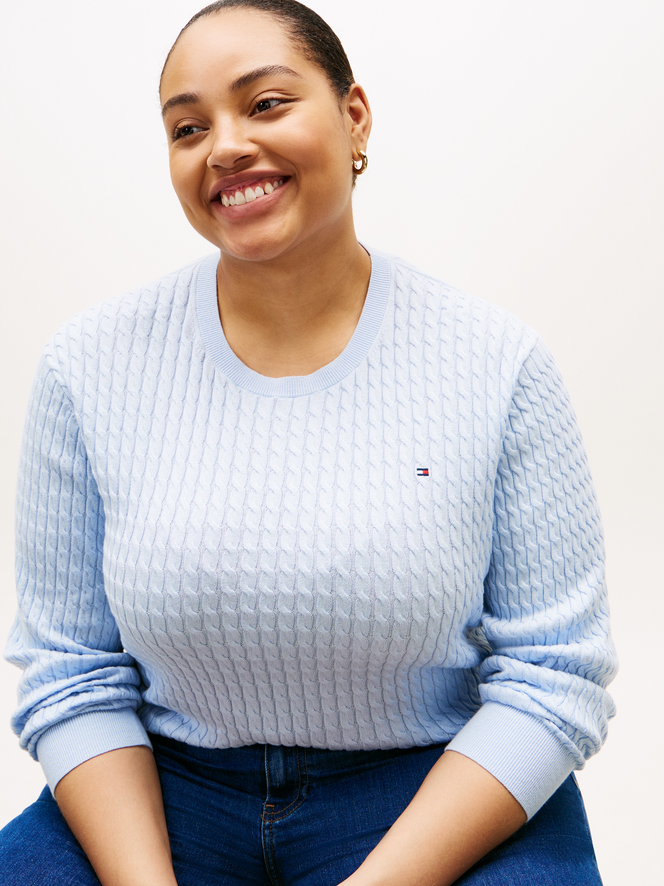 Tommy Hilfiger Curve Rundhalspullover »CRV CO CABLE FINE GG CNK SWEATER« in großen Größen, mit Zopfmuster