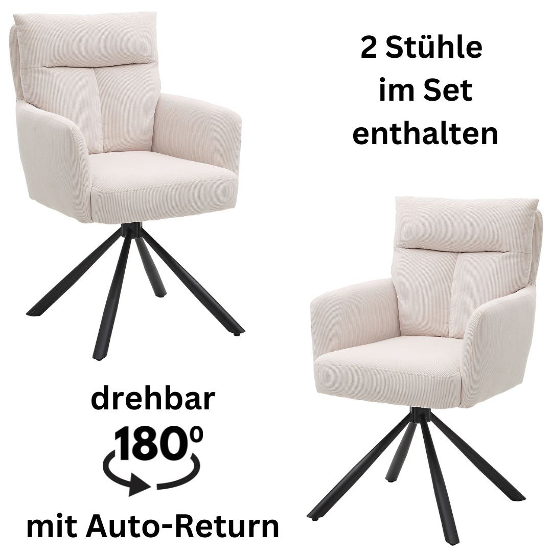 Stolkom Armlehnstuhl »Sofia« (Set) 2 Stk. Cord 180 grad drehbar mit Auto-Re günstig online kaufen