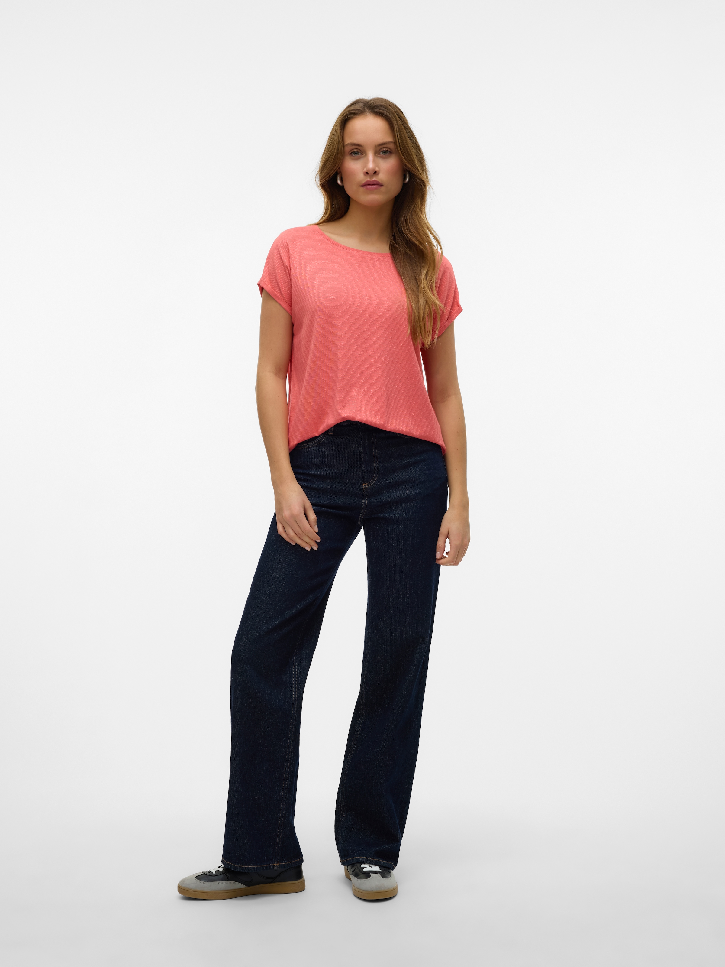 Vero Moda Rundhalsshirt »VMLAVA PLAIN SS TOP LUREX STRIPE«