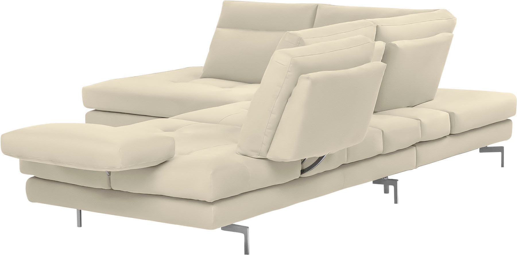 CALIA ITALIA Ecksofa »Toby Wing, L-Form, Multifunktionssofa, bequem und edel«, Sitztiefenverstellung und Armteilfunktion, Füße chrom glänzend