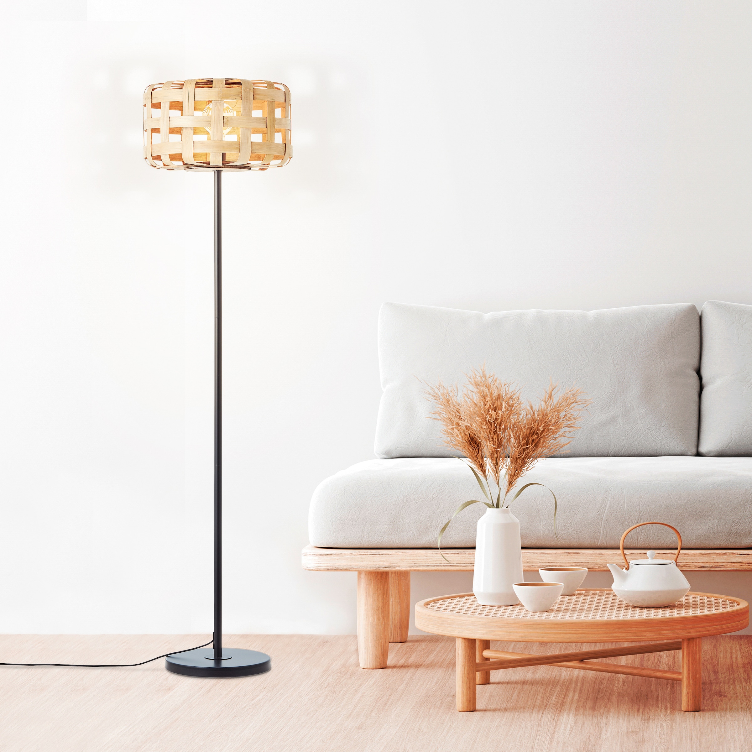 Brilliant Stehlampe »Woodline«, 1 flammig, Leuchtmittel E27 | ohne Leuchtmittel, 139 x 36 cm, E27, Metall/Bambus, natur/schwarz