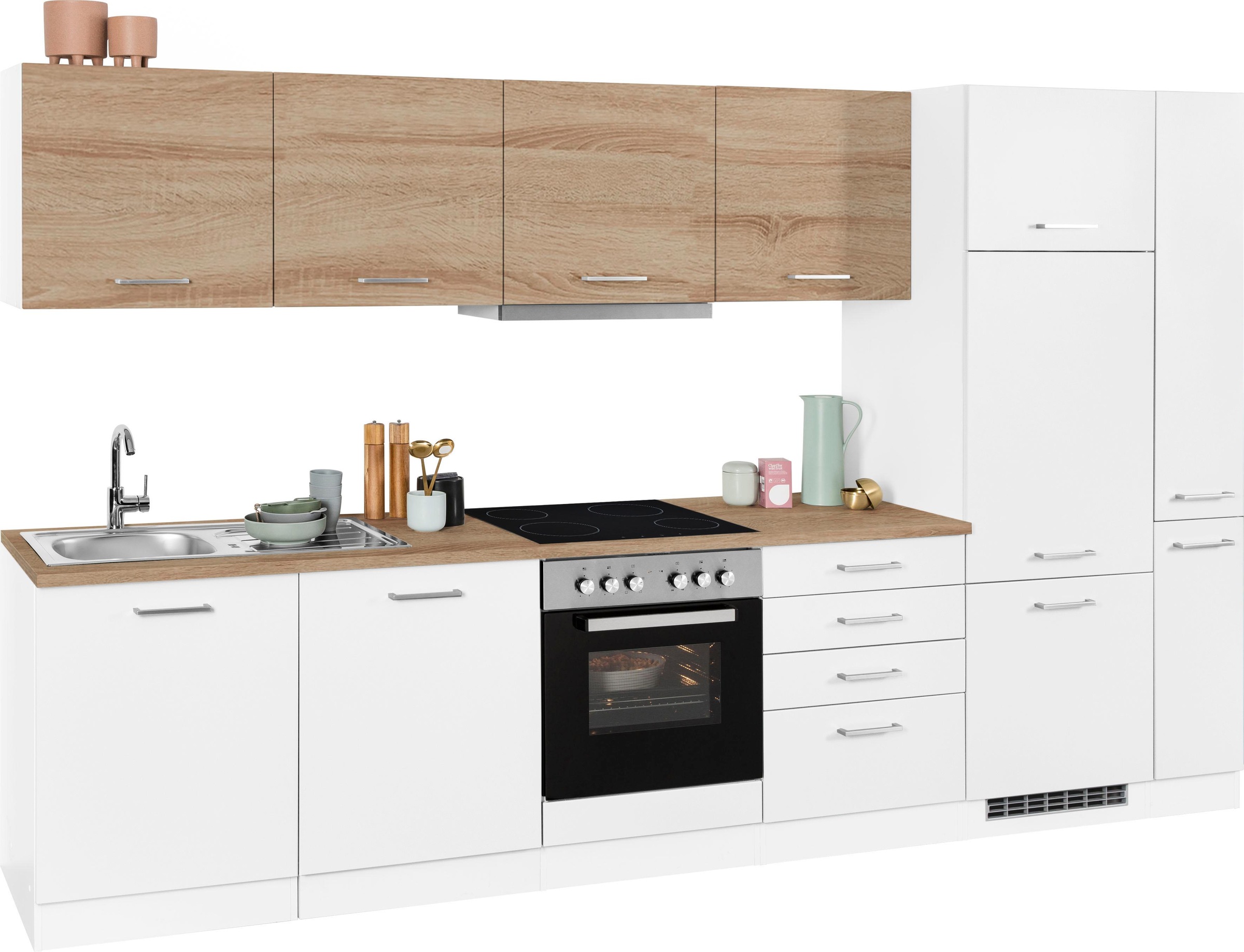 KOCHSTATION Küchenzeile »KS-Visby«, mit E-Geräten, Breite 330 cm inkl. Kühlschrank und Geschirrspüler