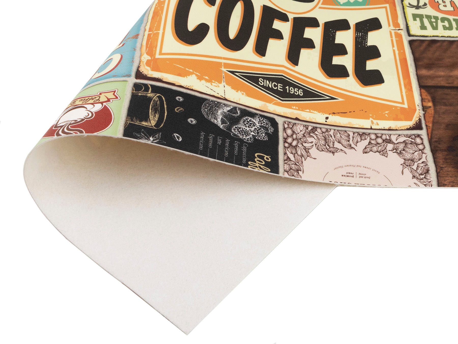 Primaflor-Ideen in Textil Vinyl-Läufer »Küchenläufer COFFEE TIME, Made in Belgium«, rechteckig, 2,5 mm Höhe, aus Vinyl, abwischbar, Patchwork Design, Motiv Kaffee, Küche