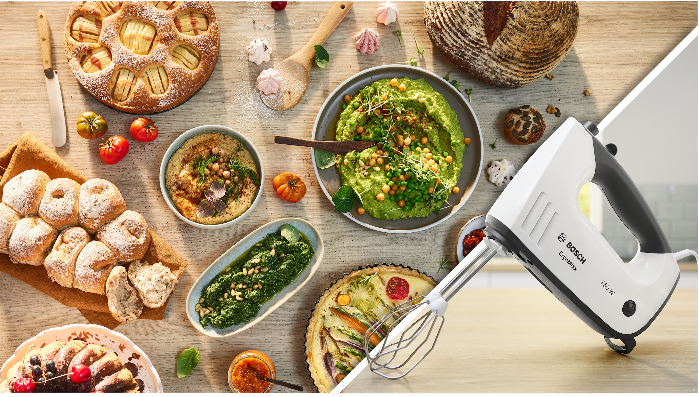 BOSCH Handmixer »ErgoMixx MFQ37470, Edelst. Rührbesen/Knethaken, 5 Stufen, weiß«, 750 W, Turbostufe, Mixfuß, leichtes Gehäuse, Made in Europe