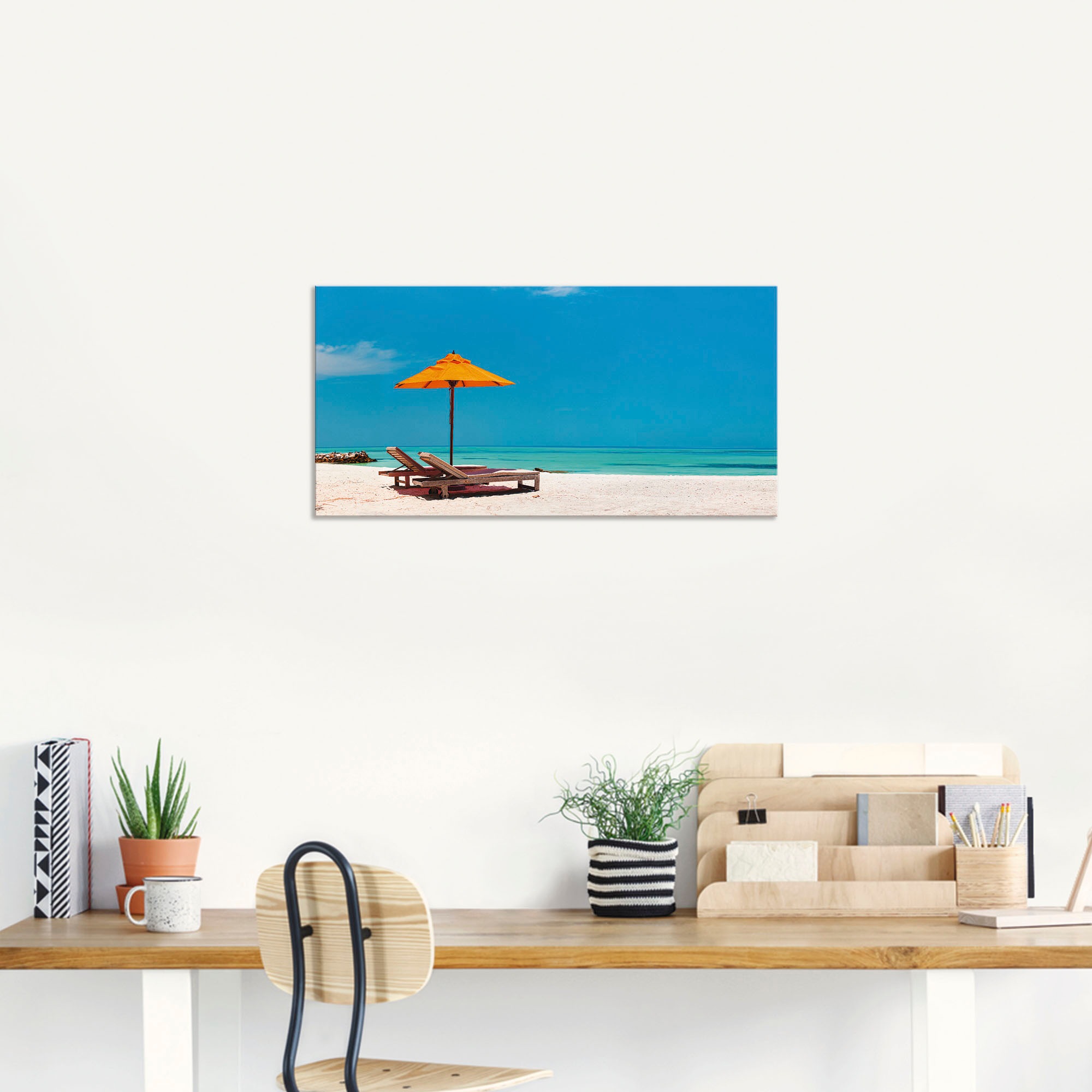 Artland Wandbild »Liegestuhl Sonnenschirm Strand Malediven«, Strand, (1 St.), als Alubild, Outdoorbild, Leinwandbild, Poster, Wandaufkleber