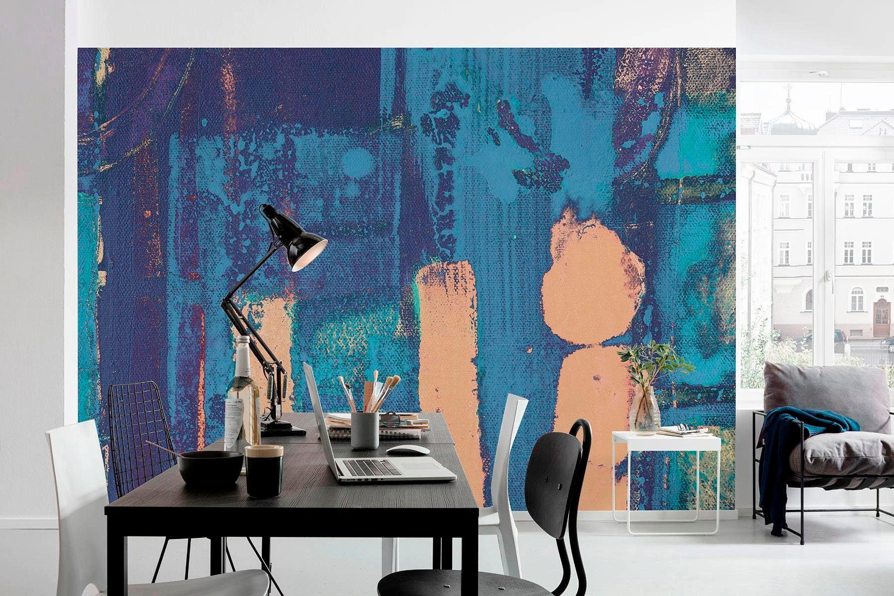 Komar Vliestapete »Digitaldruck Vlies - Stems Blooming Blue - Größe 500 x 280 cm«, bedruckt, Wohnzimmer, Schlafzimmer