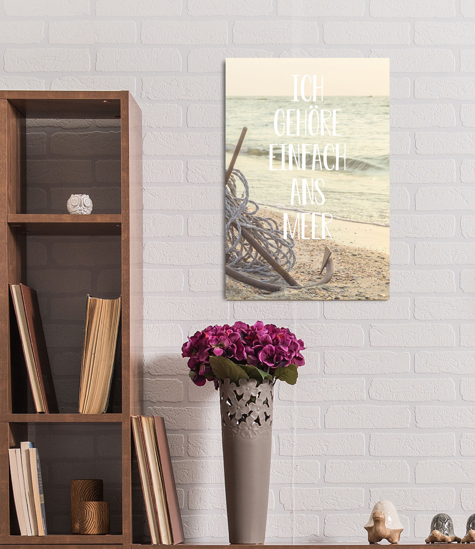 queence Metallbild »Meerliebe II«, Schriftzüge-Schriftzug-Sprüche-Sprüche & Texte-Meer-Strand-Anker, (1 St.), Stahlschild, Blechschild, Sprüche, Texte, Fernweh, Sylt