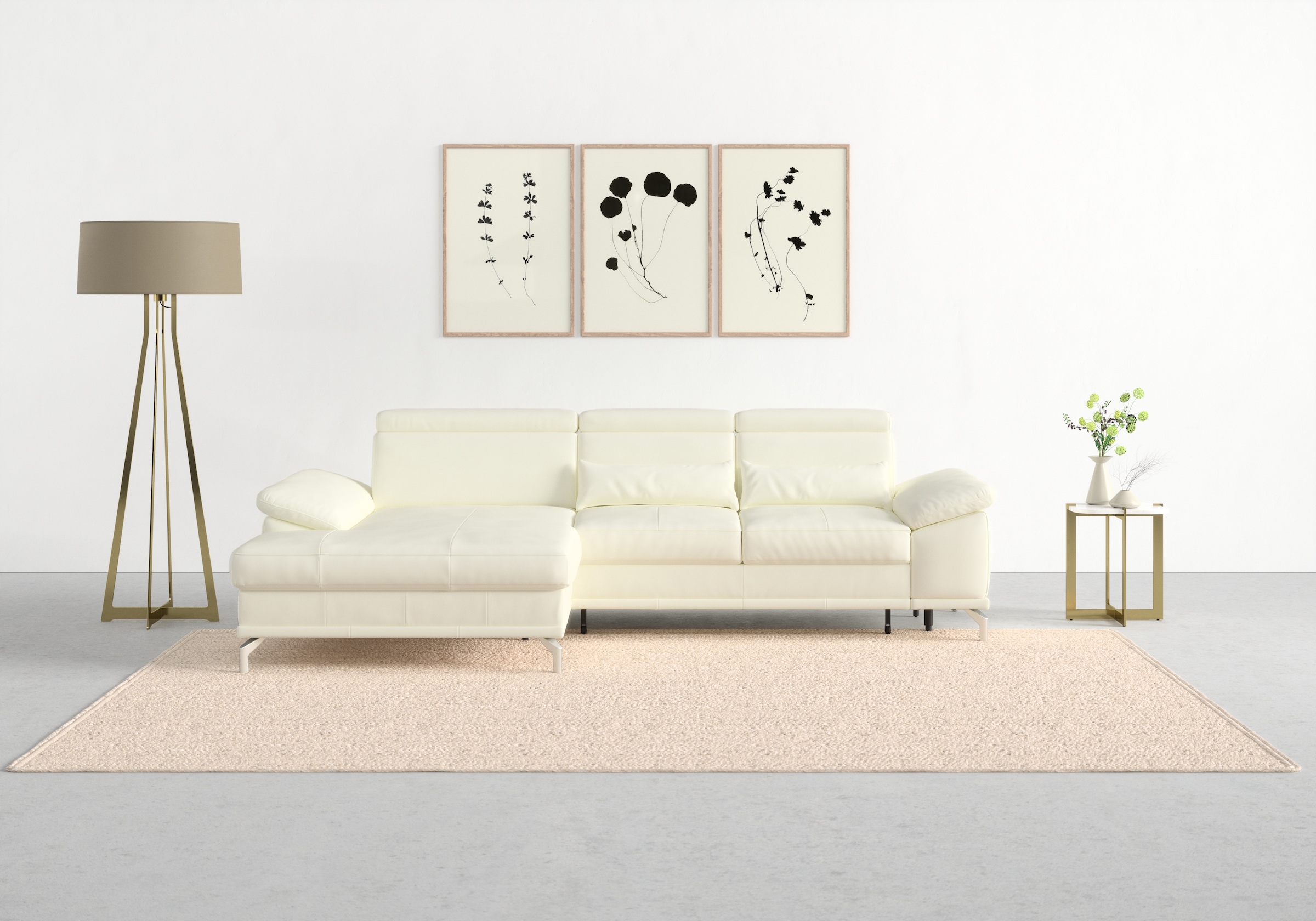 sit&more Ecksofa »Cabrio L-Form, mit Sitztiefenverstellung, Arm- und Kopfteilverstellung«, 2 Nierenkissen, Federkern, optional Bettfunktion und Stauraum