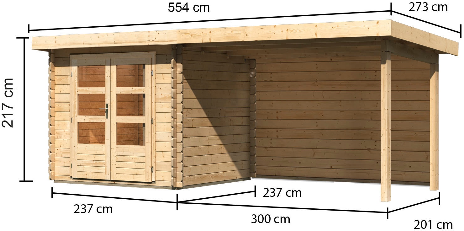 Karibu Gartenhaus »Schloßsee 2«, mit Anbaudach und Rückwand