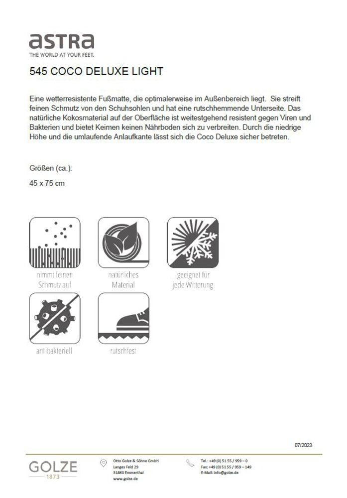 ASTRA Fußmatte »Coco Deluxe Light«, halbrund, 8 mm Höhe, Türmatte, Kokos, rutschfest, schmutzabweisend, In und Outdoor
