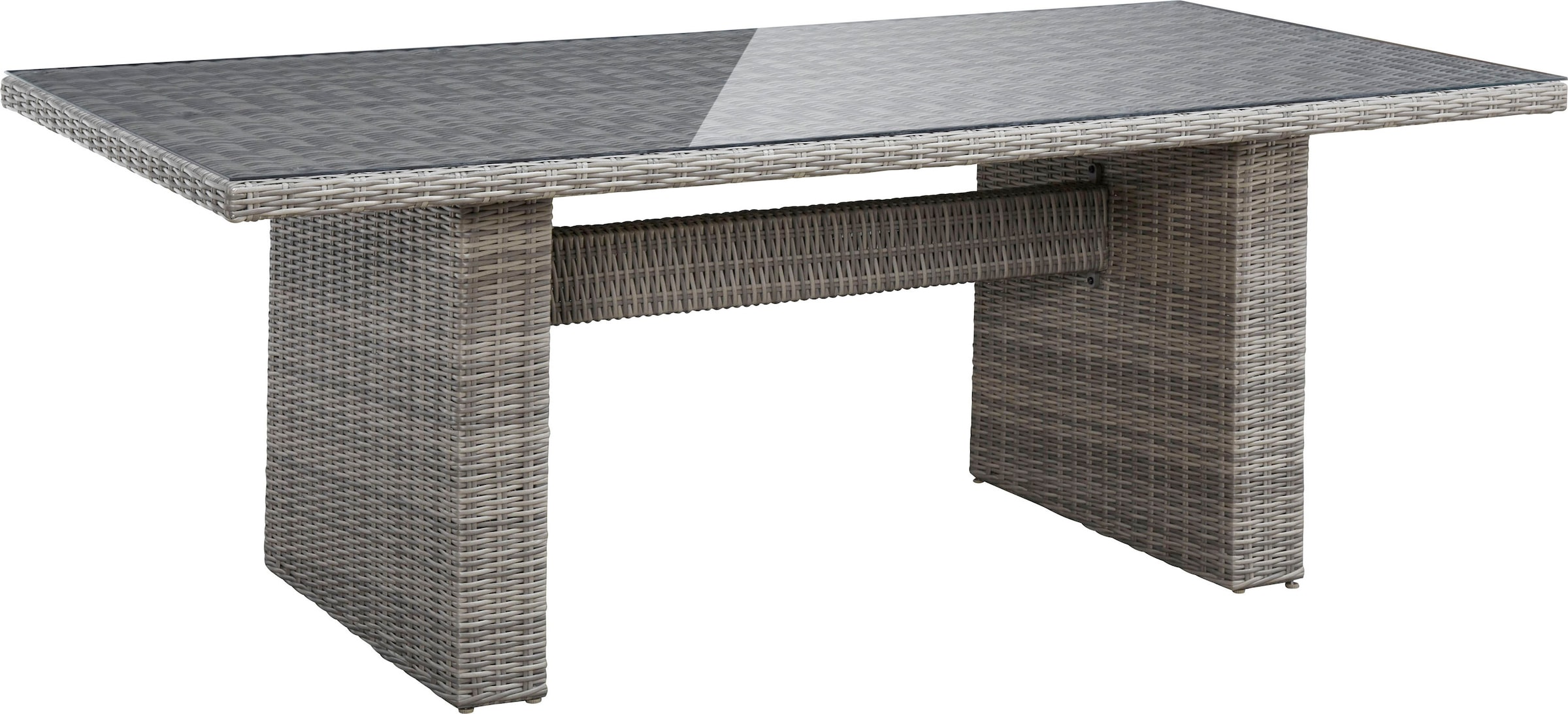 KONIFERA Garten-Essgruppe »»Menorca««, (Set, 19 tlg., 6x Sessel, 1x Tisch 200x100x75 cm, inkl. Auflagen, Alu, Polyrattan), Polyrattan, Aluminium, Tischplatte aus 5mm starkem Sicherheitsglas