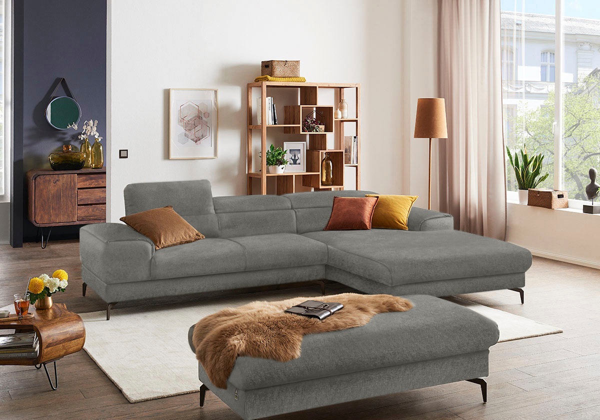 W.SCHILLIG Ecksofa »piedroo, Designsofa mit tollem Sitzkomfort, elegant und bequem, L-Form«, Kopfteilverstellung, wahlweise mit Sitztiefenverstellung, Breite 303cm