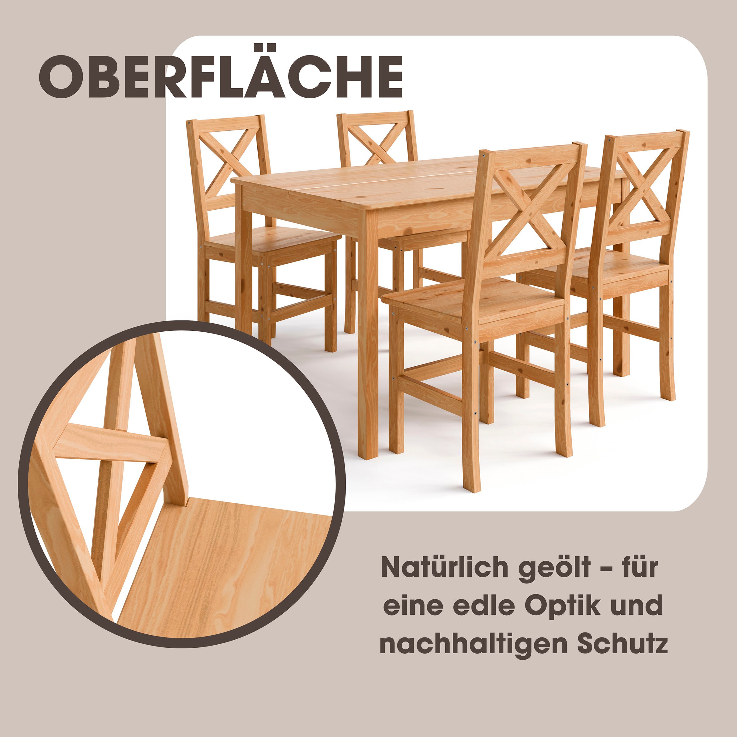 Home affaire 4-Fußstuhl »Malmö«, (Set), 2 St., Holzstuhl Kiefer Massivholz naturfarbig, erhältich als 2er und 4er-Set