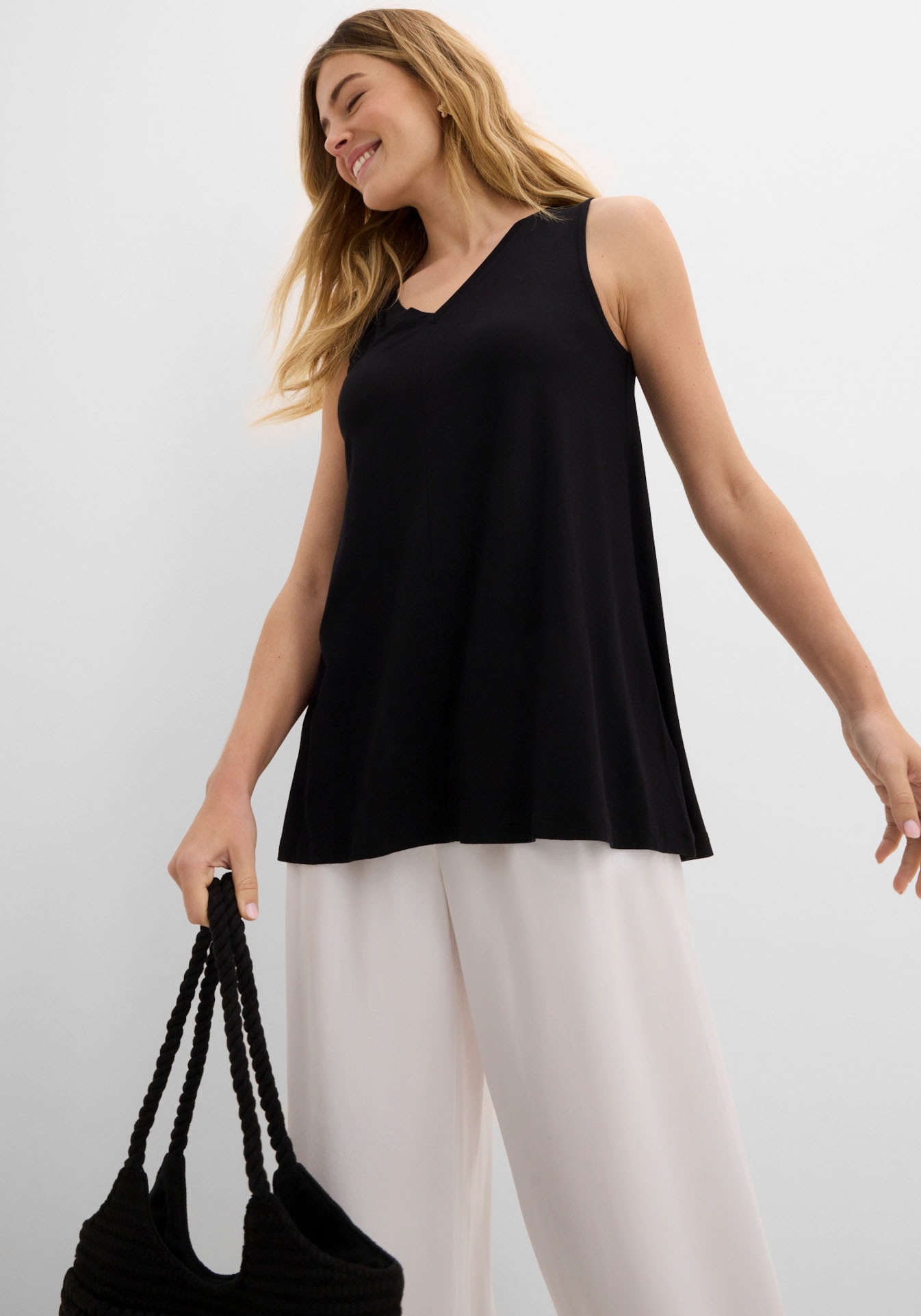 bonprix Longtop A-Linie, V-Ausschnitt, aus Viskose und Elasthan
