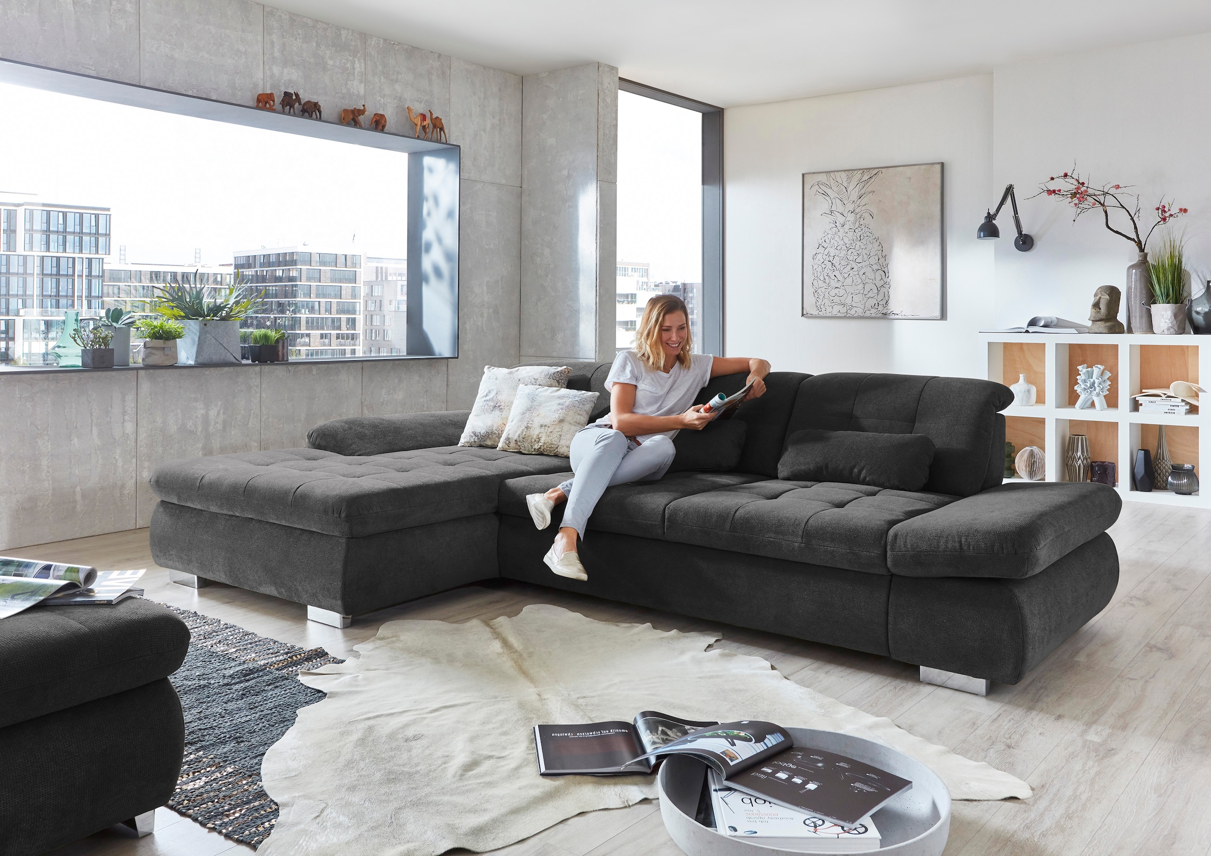 Die PlanBar Ecksofa "MP-IN17004 L-Form" wahlweise mit Bettfunktion, Sitztie günstig online kaufen