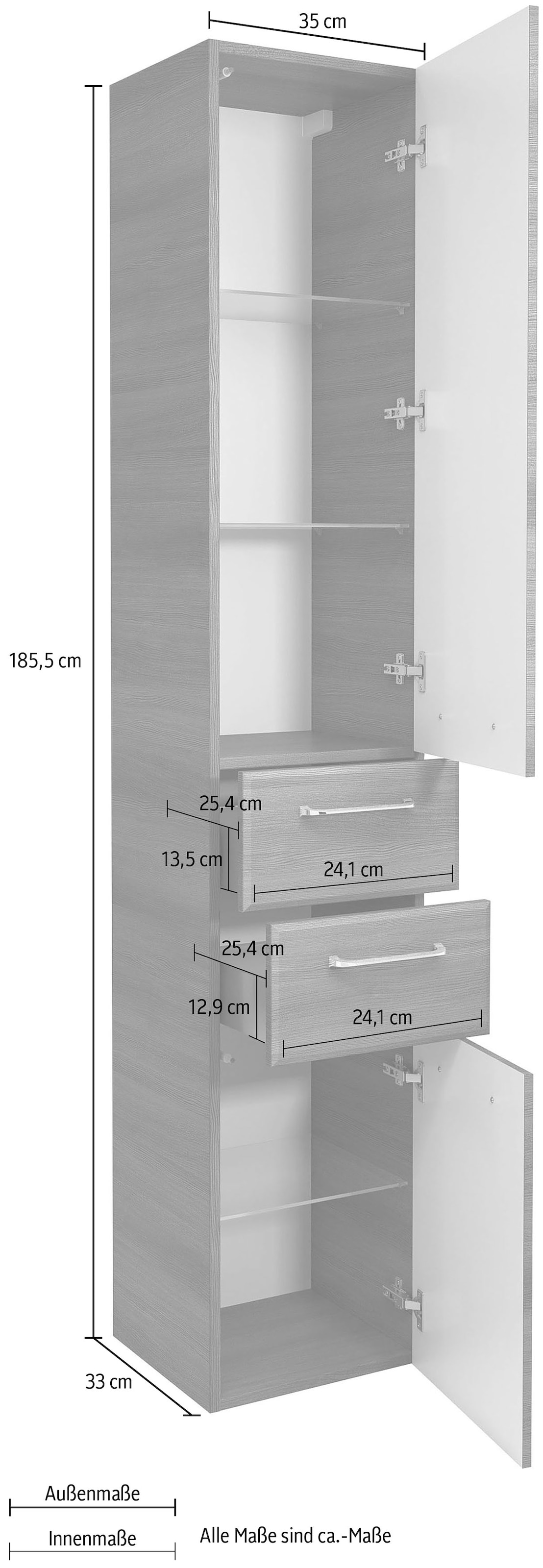 PELIPAL Hochschrank »Quickset«, Breite 35 Höhe jetzt 185,5 im Türdämpfer Glaseinlegeböden, cm, cm, %Sale