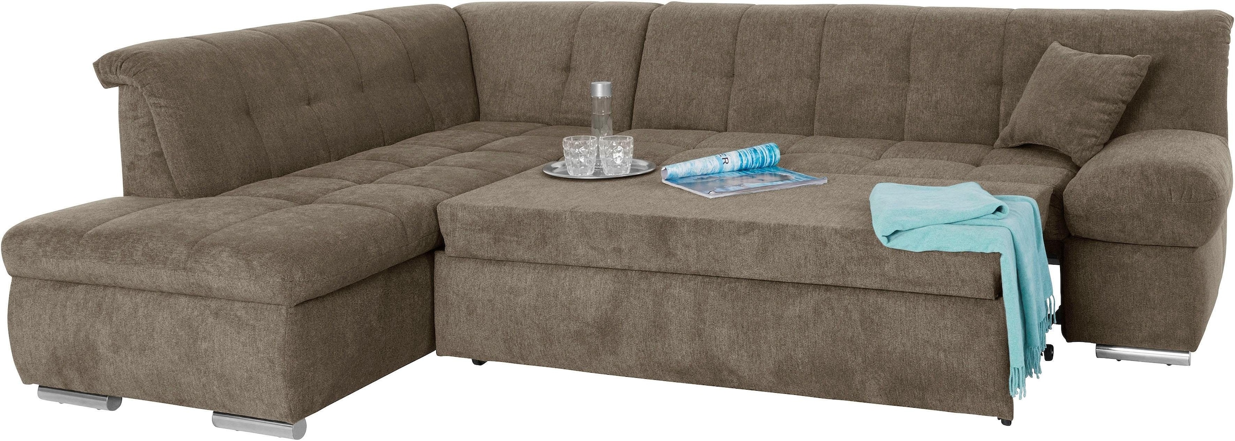 DOMO collection Ecksofa »Mona L-Form«, wahlweise mit Bett- und Armlehnfunktion
