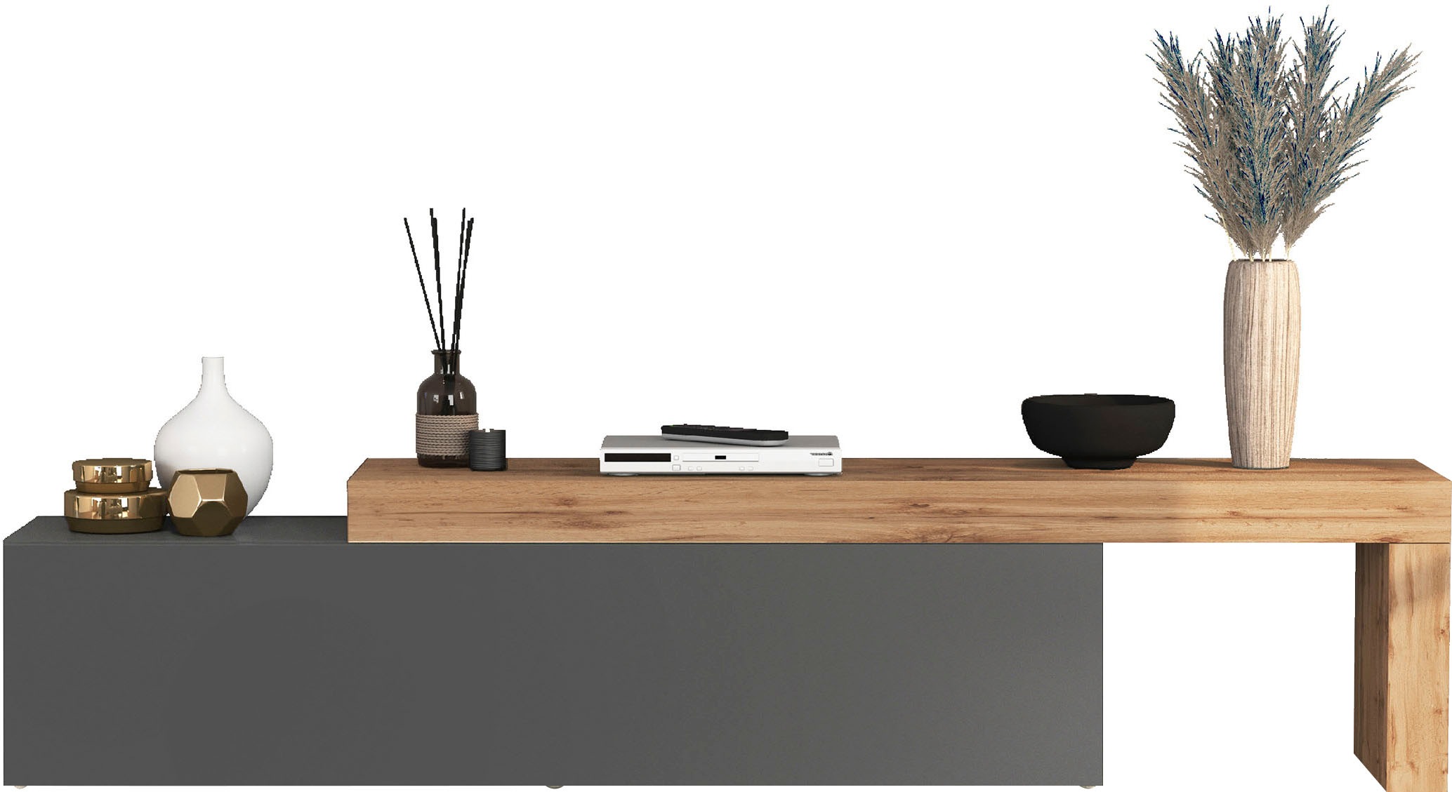 INOSIGN Lowboard »Chronos TV-Board, TV-Schrank«, (1 St., Breite verstellbar von 190 bis 350 cm), Breite 270 cm TV-Board,Lowboard,1 Klappe und ein L-Förmiger Aufsatz