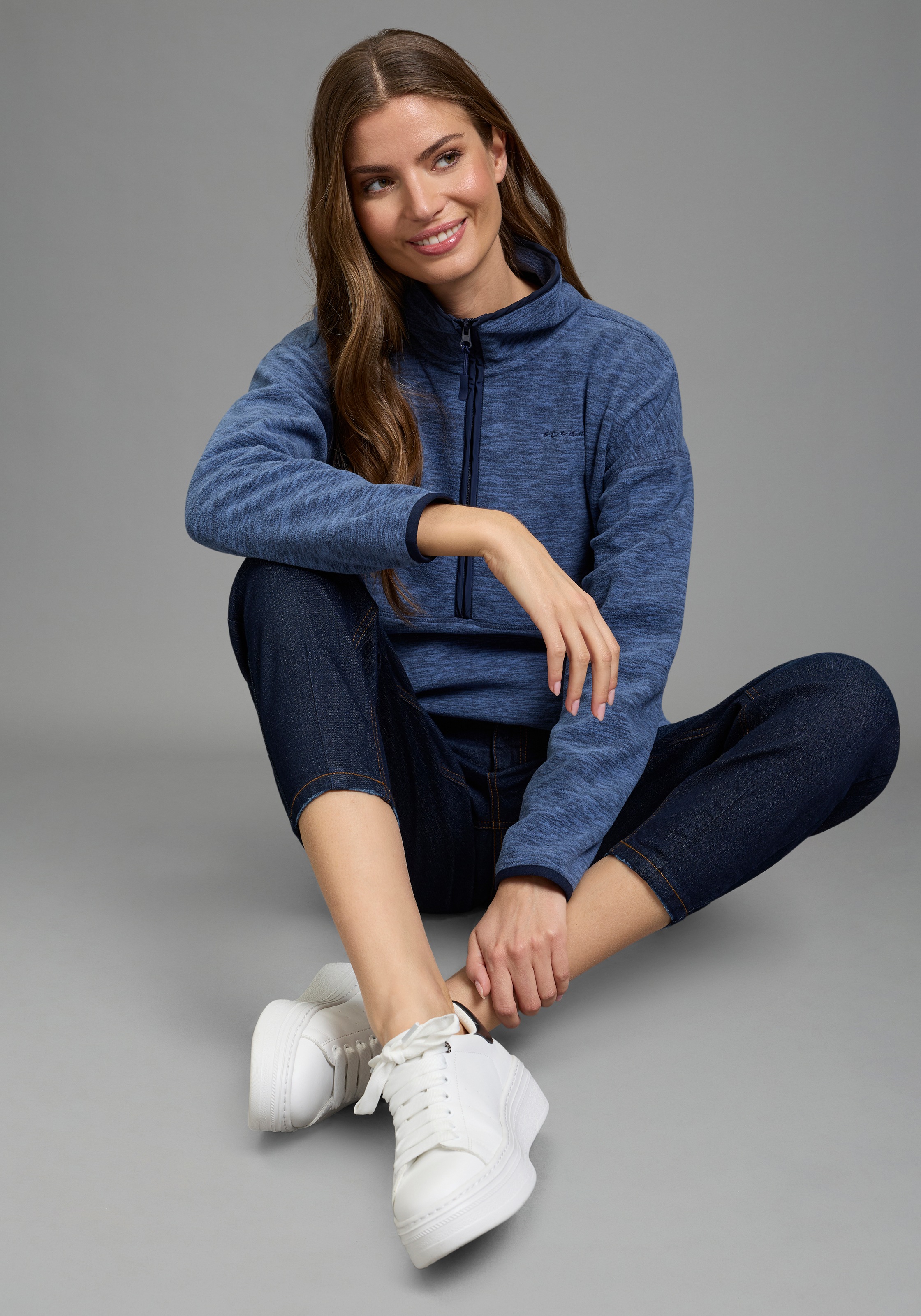 Ocean Sportswear Fleecepullover , mit Logostickerei, mit Reißverschluss, mit Kängurutasche
