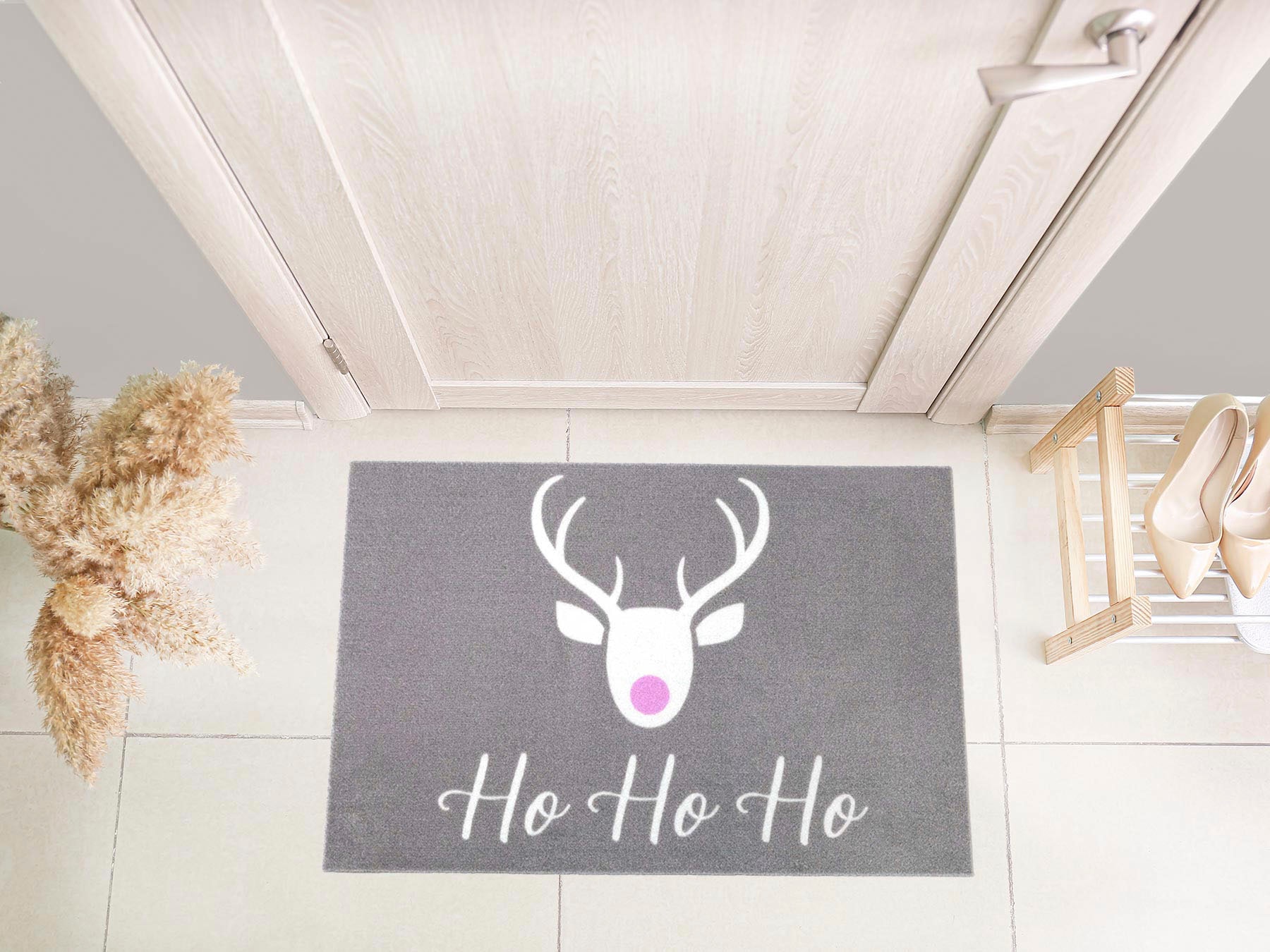 Primaflor-Ideen in Textil Fußmatte »VELVET - HOHOHO, Made in Belgium«, rechteckig, 5 mm Höhe, Schmutzfangmatte, Weihnachten, mit Spruch, waschbar, rutschhemmend