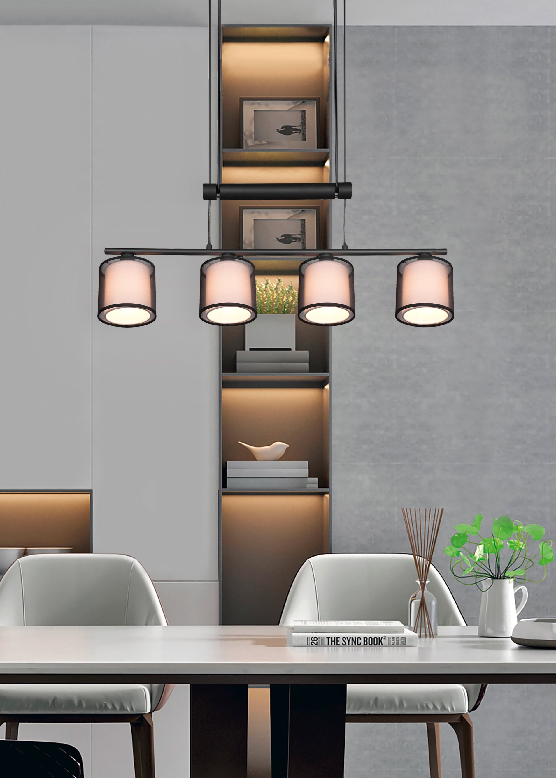 Places of Style Pendelleuchte »Liotta«, 4 flammig, Leuchtmittel E14 | Leuchtmittel wechselbar, 4-flammig mit Doppelschirmen, höhenverstellbar, transp. Organza-Schirm