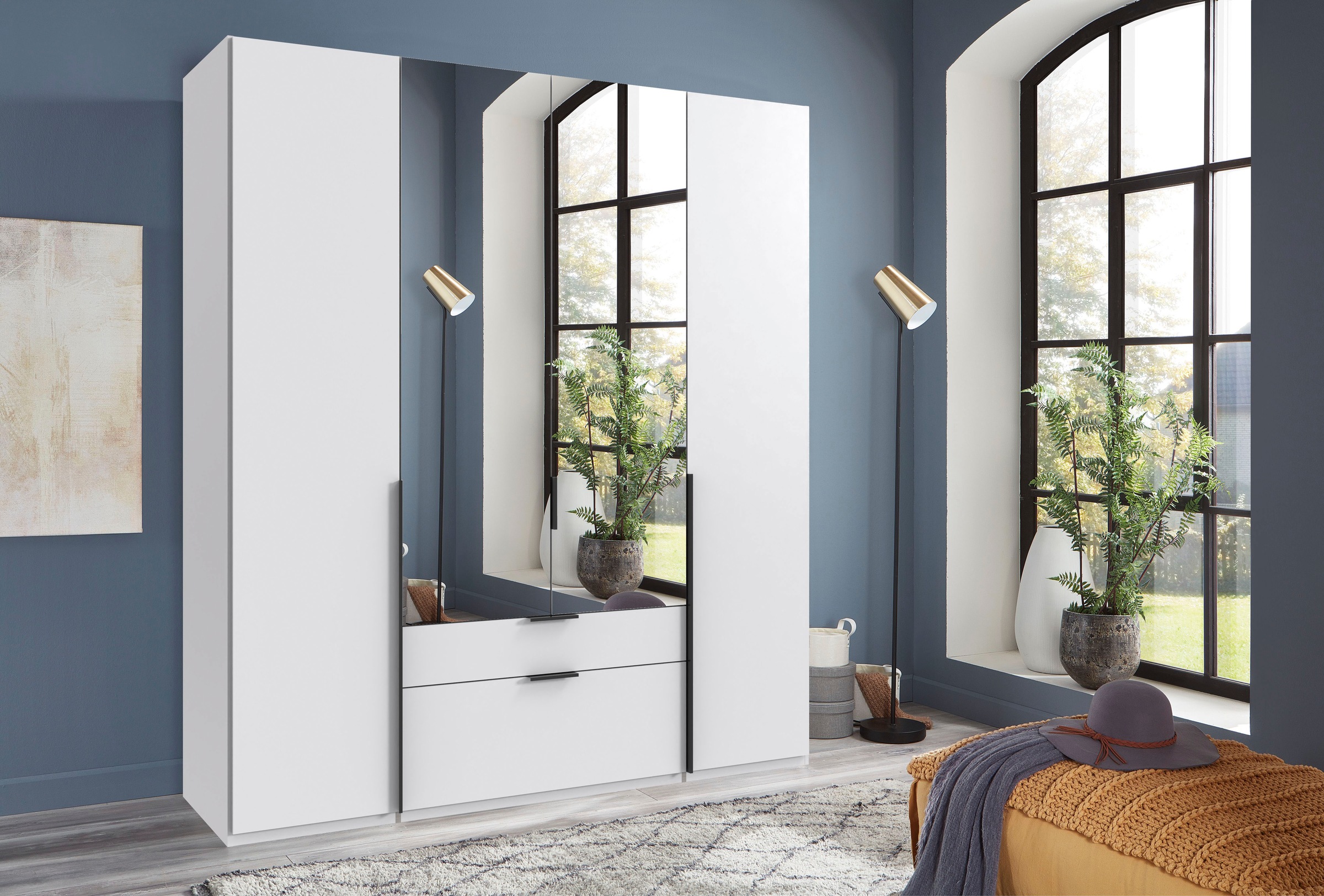 Wimex Drehtürenschrank »Mugano, 135 oder 180cm breit, 208 oder 236cm hoch, Made in Germany«, (mit langen Griffstangen aus Metall), wahlweise mit oder ohne Spiegel, mit Schubladen