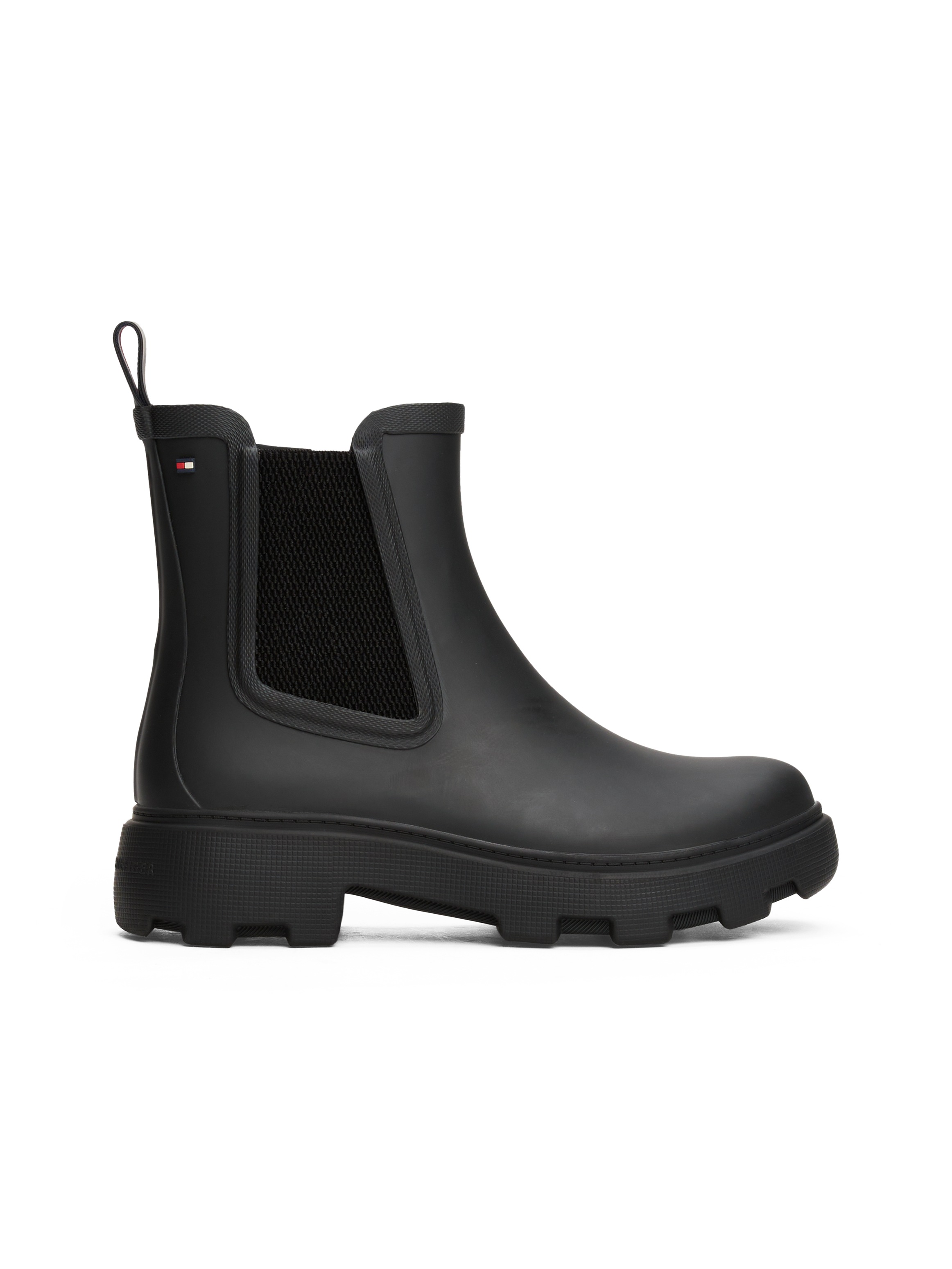 Tommy Hilfiger Chelseaboots »RUBBER FLAG CLEATED RAINBOOT«, Blockabsatz, Schlupfboots, Gummistiefel, beidseitiger Stretcheinsatz