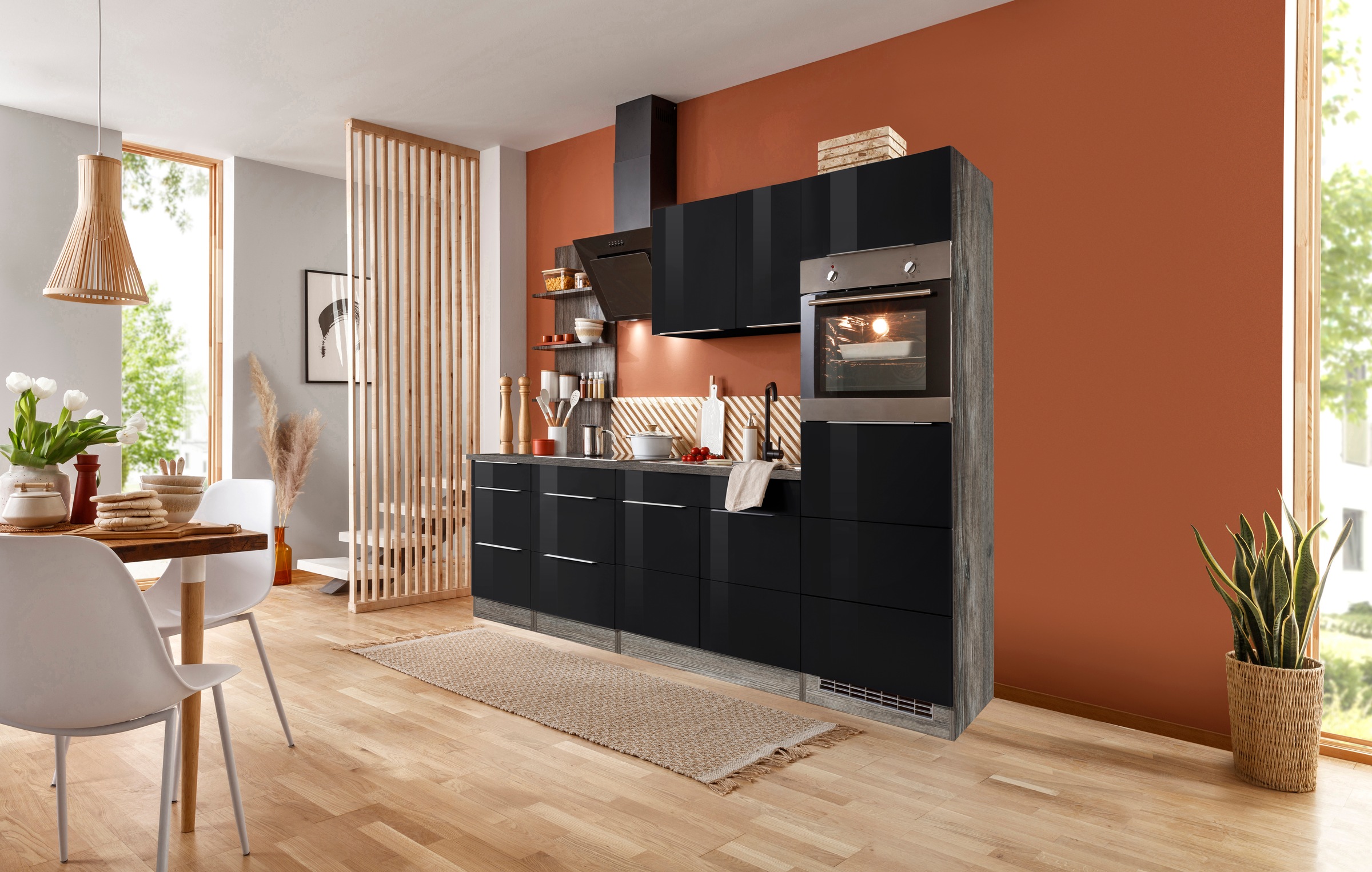 KOCHSTATION Küchenzeile »KS-Brindisi Breite 270 cm«, wahlweise mit E-Geräten und Induktion, mit MDF-Fronten und Regal