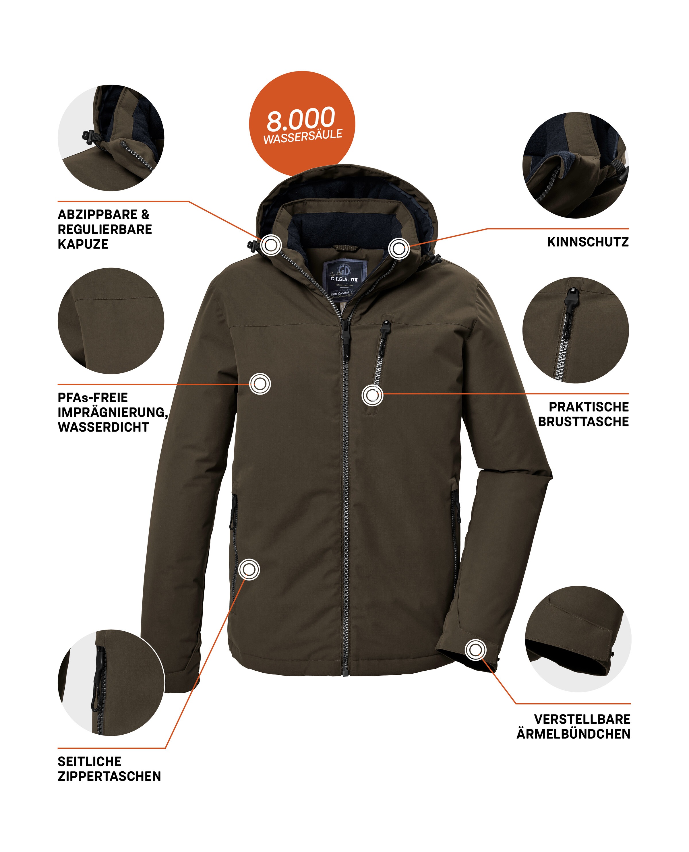 G.I.G.A. DX by killtec Funktionsjacke »GW 64 MN JCKT«, Wasserfeste, atmungsaktive Winterjacke mit verstellbarer Kapuze