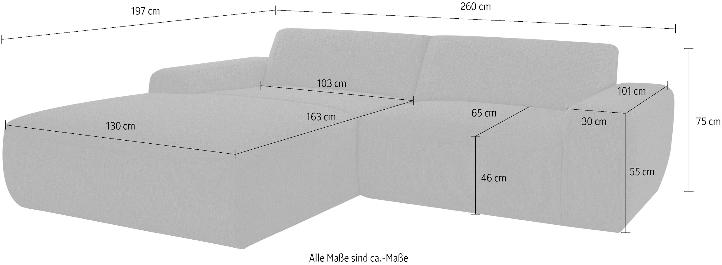 alina Ecksofa »Alva« 260 cm breit, mit motorischer Vorziehbank