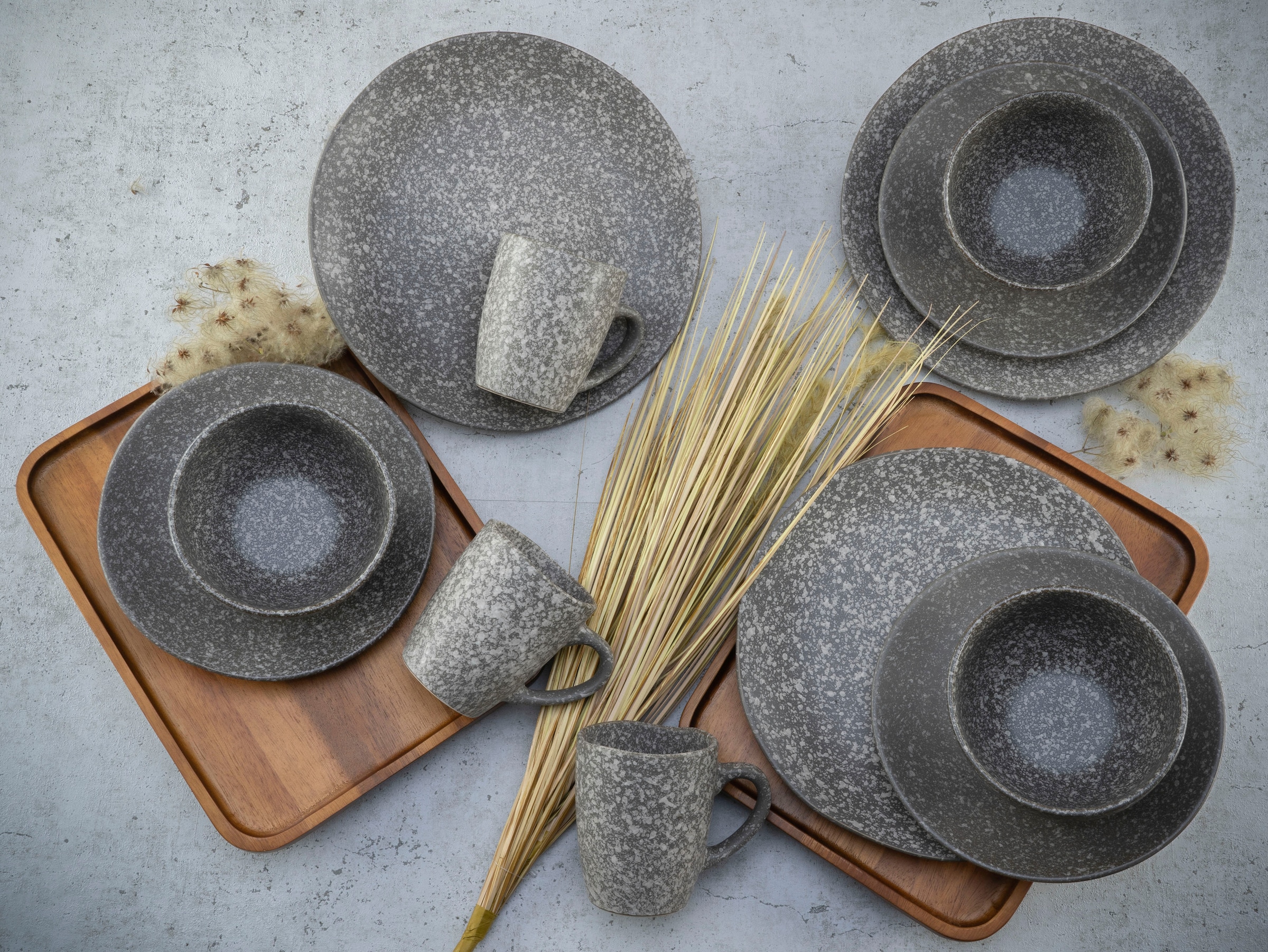 CreaTable Kombiservice »Geschirr-Set Granit«, (Set, 16 tlg., Kaffeeservice und Tafelservice im Set, für 4 Personen), Service, Unregelmäßige, organische Form, 16 Teile, für 4 Personen