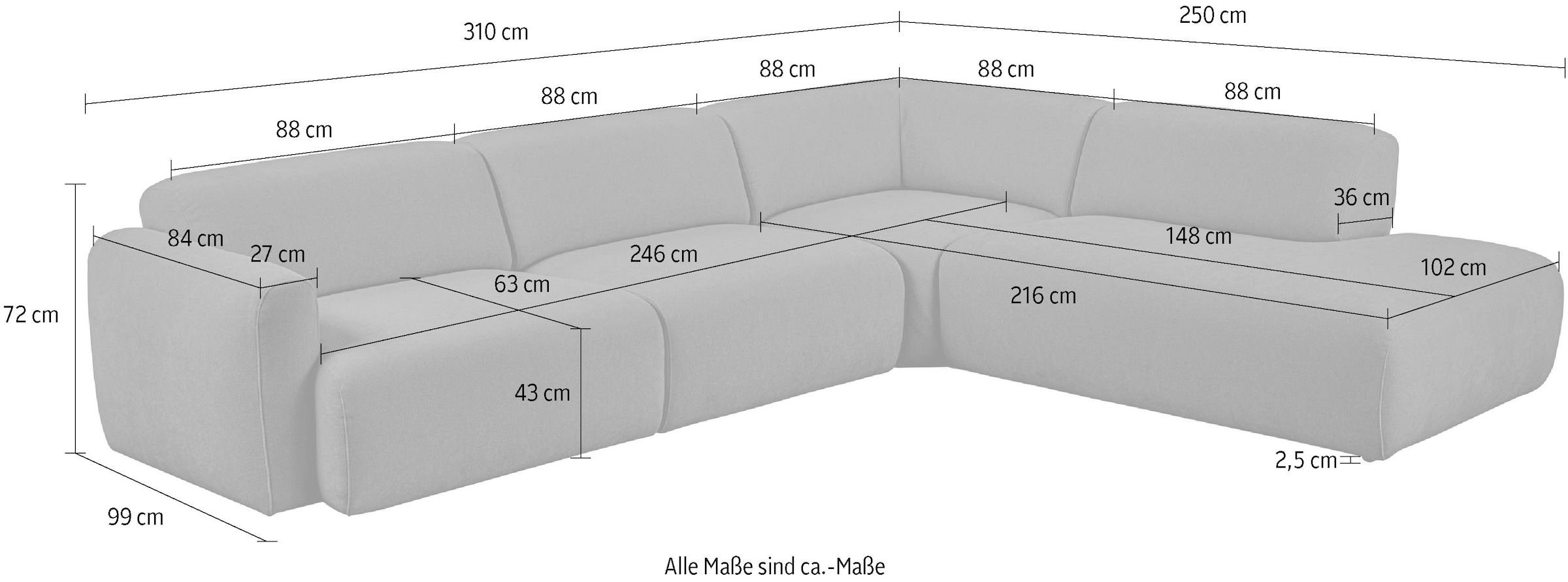 Home affaire Ecksofa »Myrland Wohnlandschaft« Breite 241 cm, Chenille, Easy Clean Stoff, mit Kaltschaum