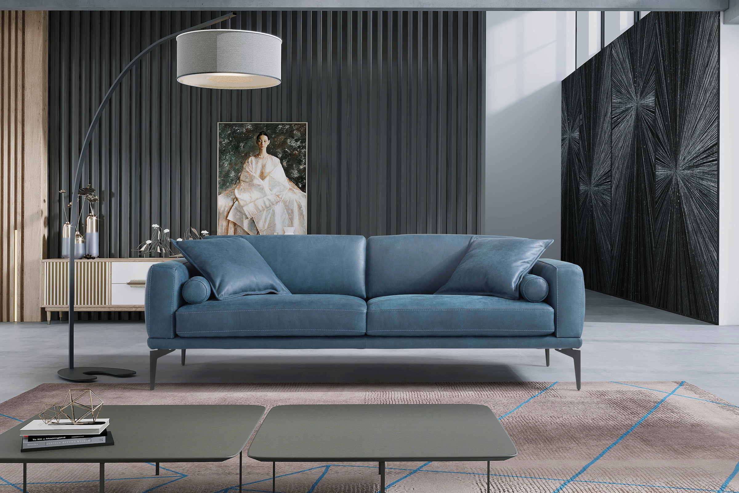 Egoitaliano 2,5-Sitzer »Masu, Designsofa mit erstklassigem Sitzkomfort«, inkl. 2 Kissenrollen, Rückenelemente manuell verstellbar, Metallfüße
