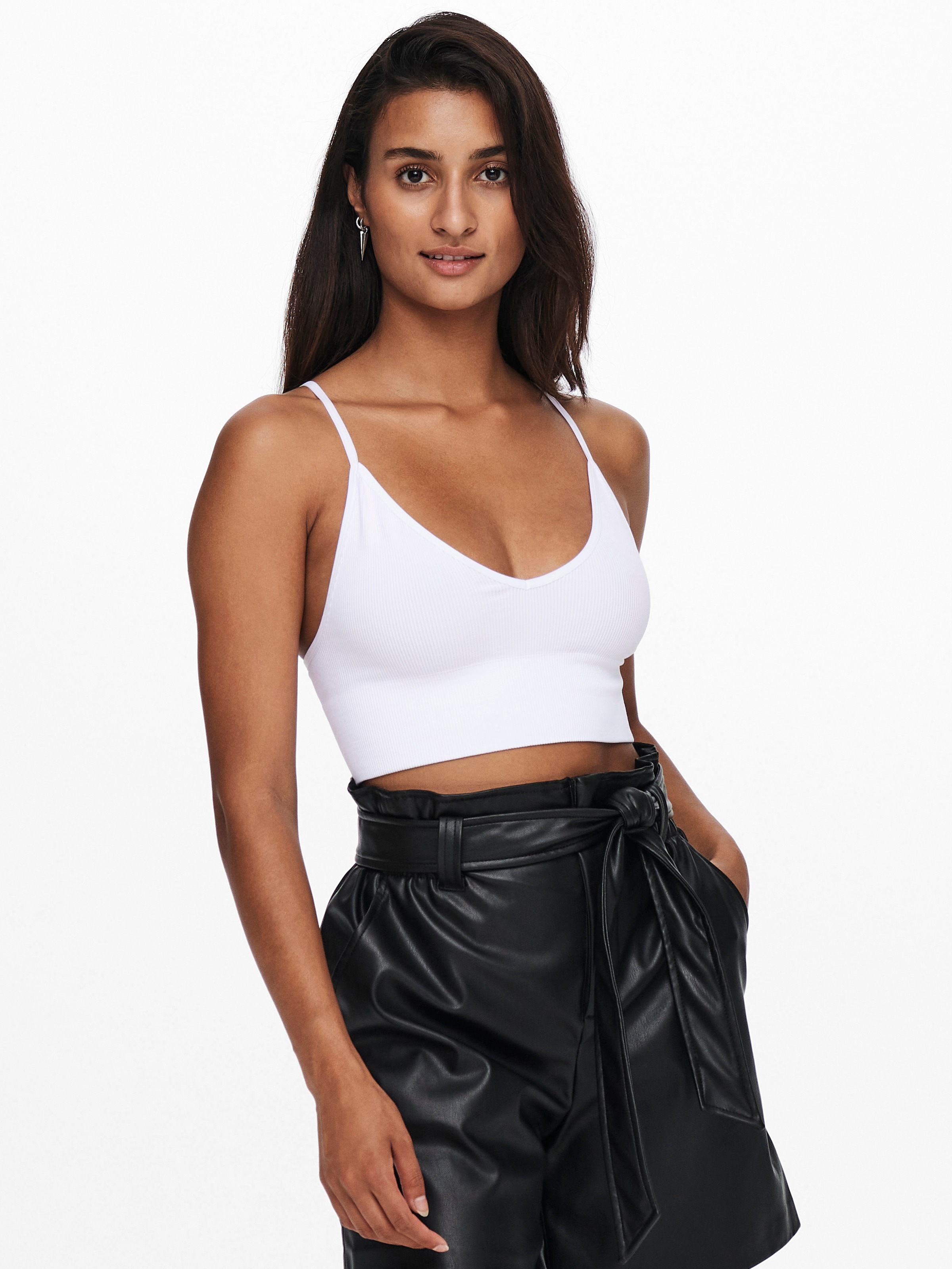 ONLY Bustier »ONLVICKY RIB SEAMLESS V-NECK TOP NOOS« Materialmix