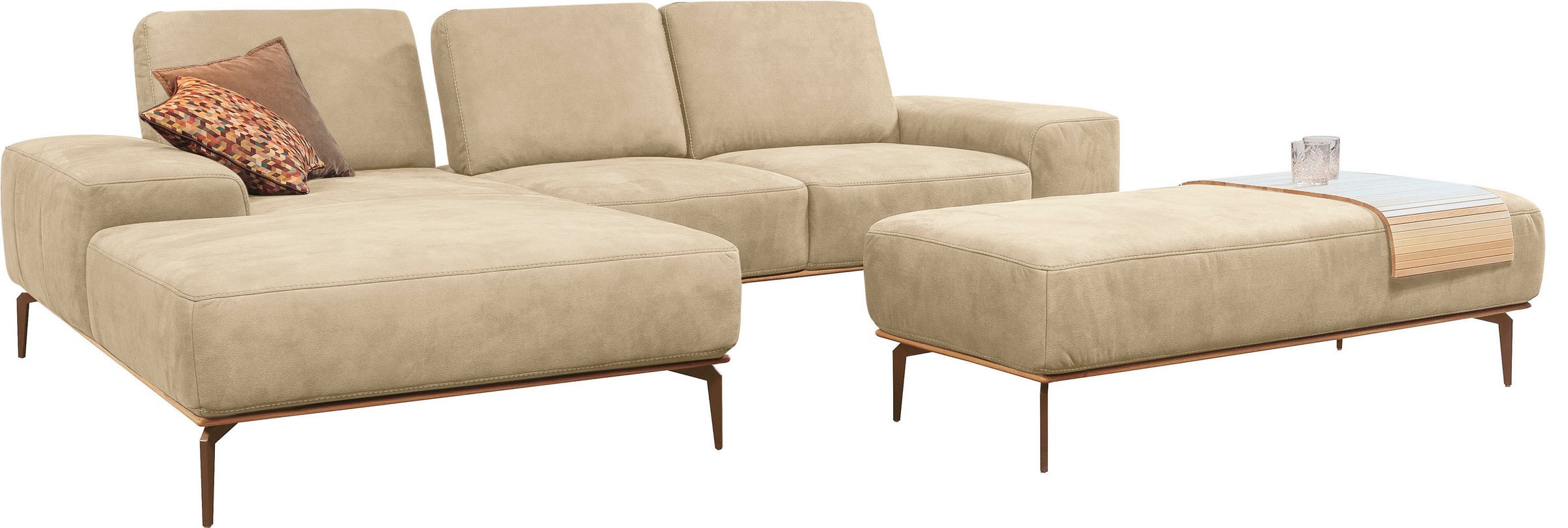 W.SCHILLIG Ecksofa »run, Designsofa mit tollem Sitzkomfort, bequem, L-Form«, mit Holzsockel, Füße in Bronze pulverbeschichtet, Breite 279 cm