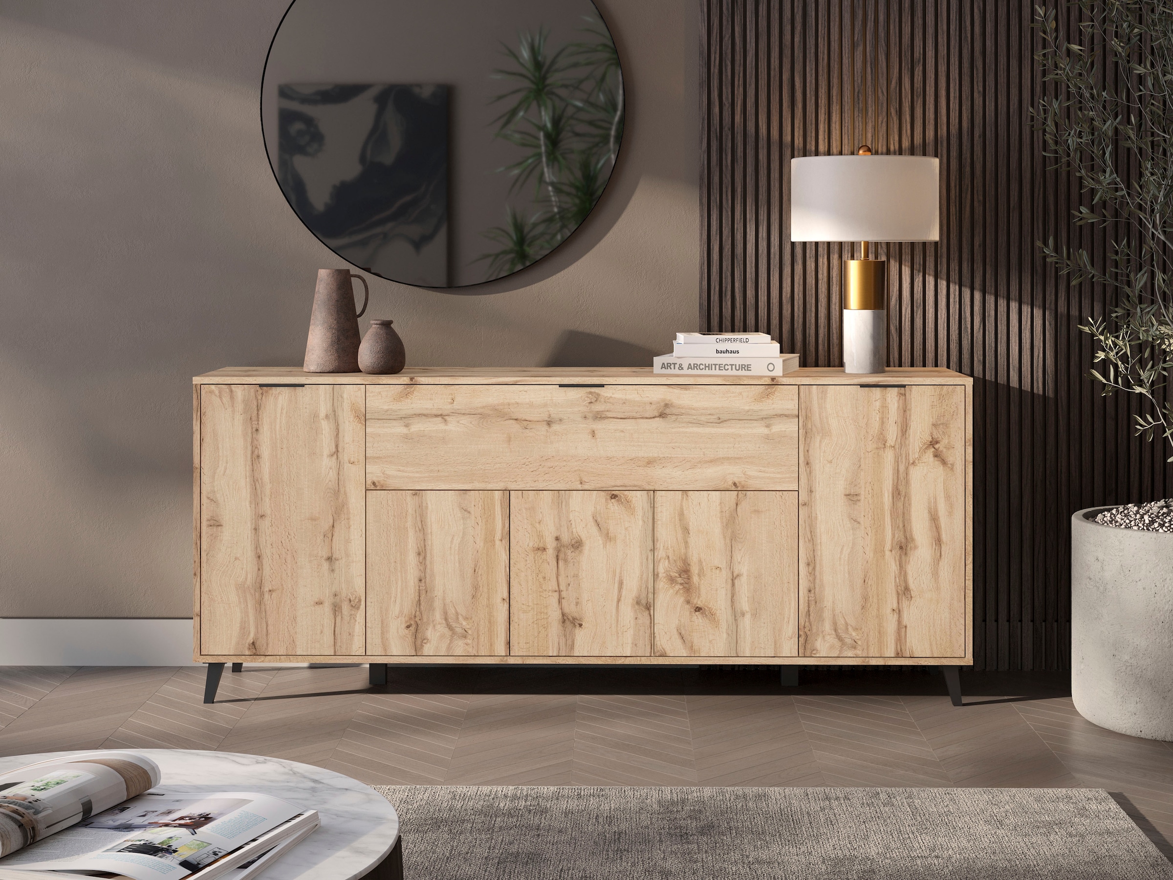 OTTO home Sideboard »Oslo, B/H/T: 180/76/39,5 cm« Push-to-open-Funktion, schwarze Metallgriffe, viel Stauraum