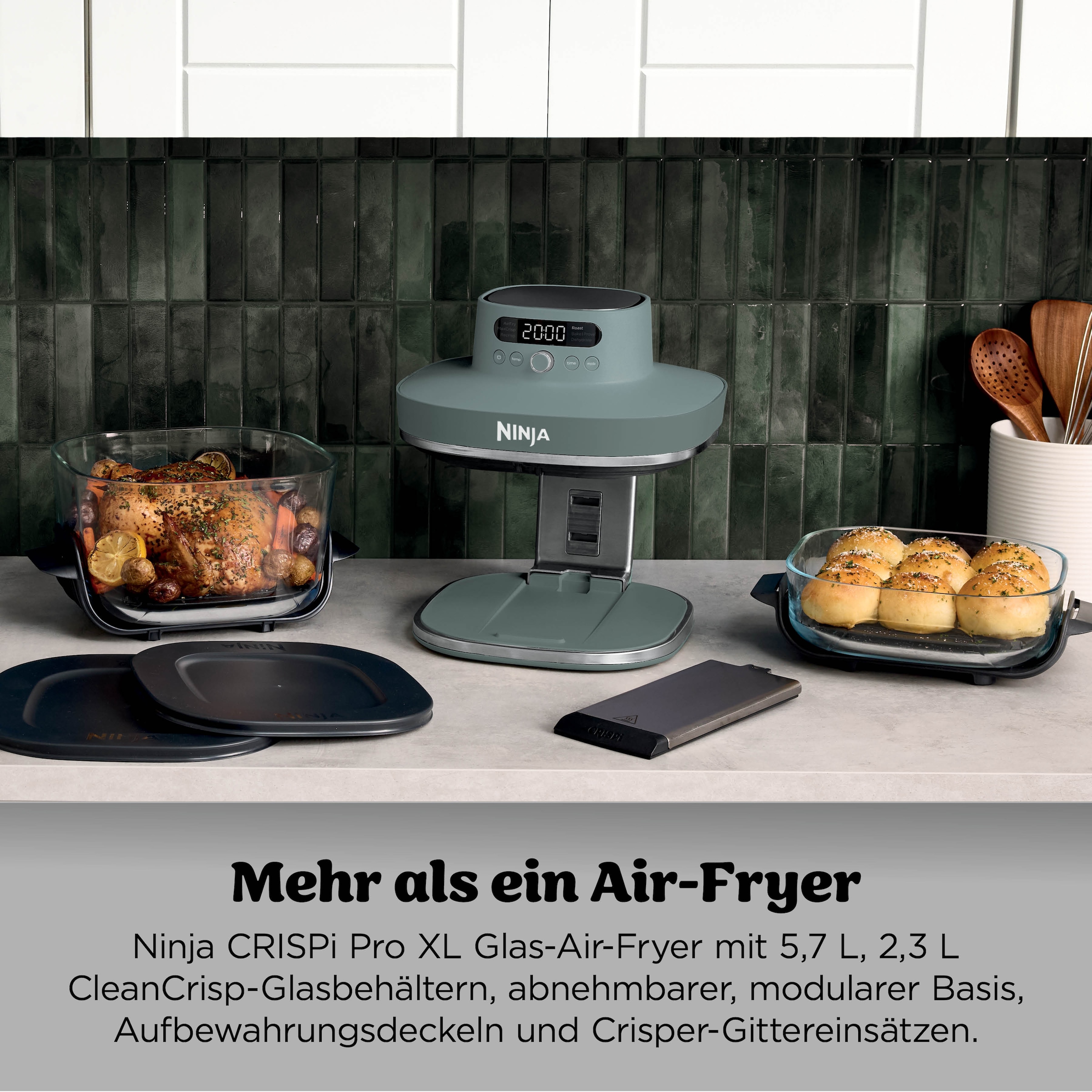 NINJA Heißluftfritteuse »CRISPi PRO 7-in-1 Glas-Air-Fryer - Beige AS101EULG« 2050 W 7 Kochfunktionen, Vorbereitung, Zubereitung + Aufbewahrung von Speisen