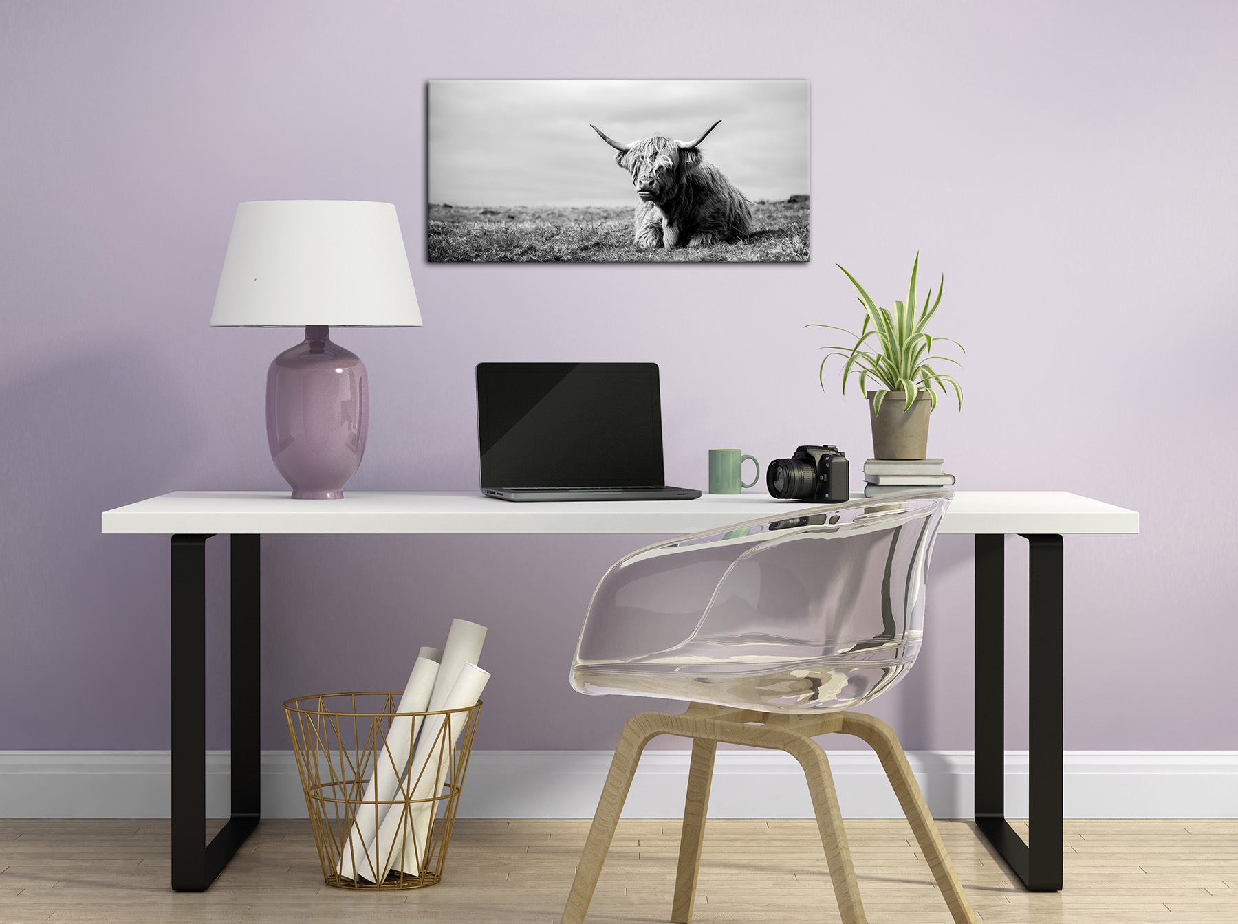 Bönninghoff Bild »HOCHLANDRIND LIEGEND 33x70 cm – Leinwandbild Keilrahmen Deko modern«
