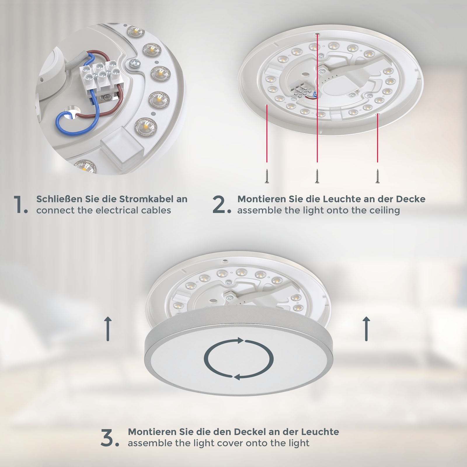 B.K.Licht LED Deckenleuchte »LED Bad-Deckenlampe, Silberfarbig«, 1 flammig, Leuchtmittel LED-Modul | LED fest integriert, 12W, 1.200lm, 4.000K, IP44, Ø29cm