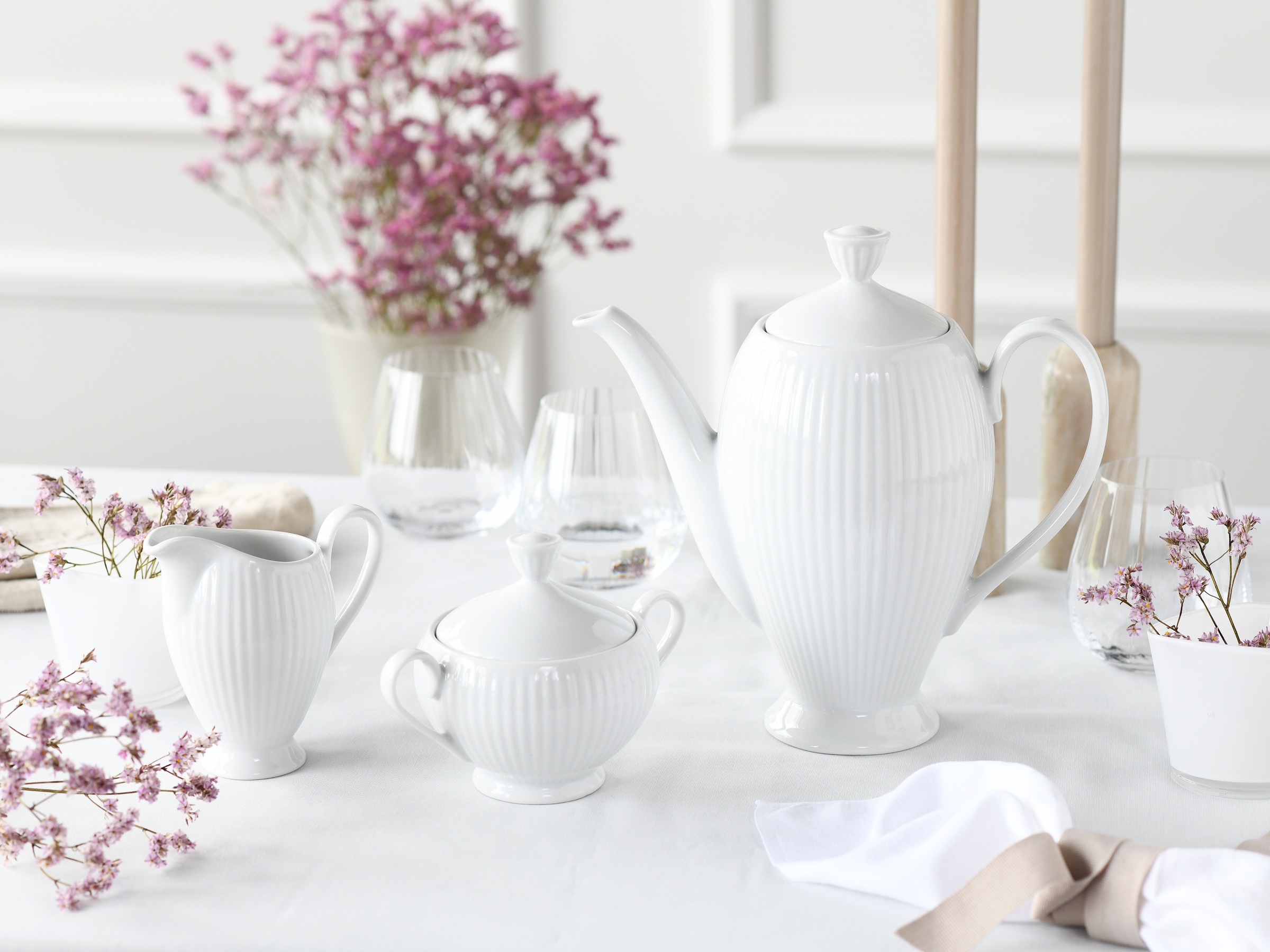 CreaTable Kaffeeservice »Valencia Weiß, Kaffeegarnitur 3-tlg« Elegant, Boho günstig online kaufen
