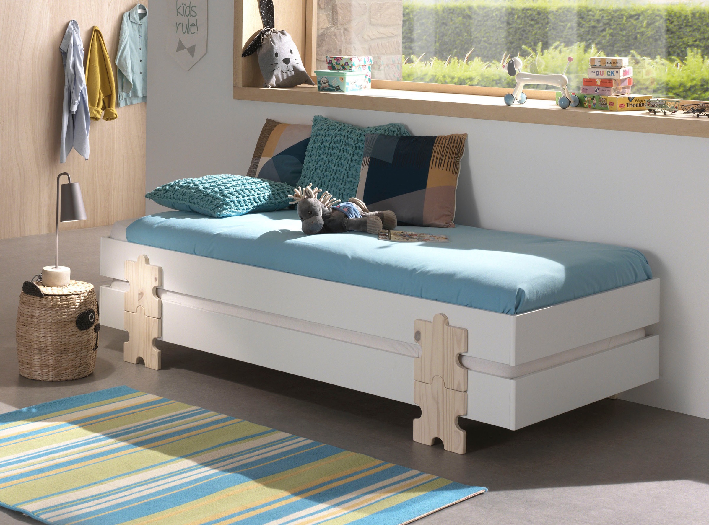 Vipack Kinderbett »Modulo«, (Made in Europe), Jugendbett, Einzelbett, Stapelbett mit Füßen in Puzzleoptik