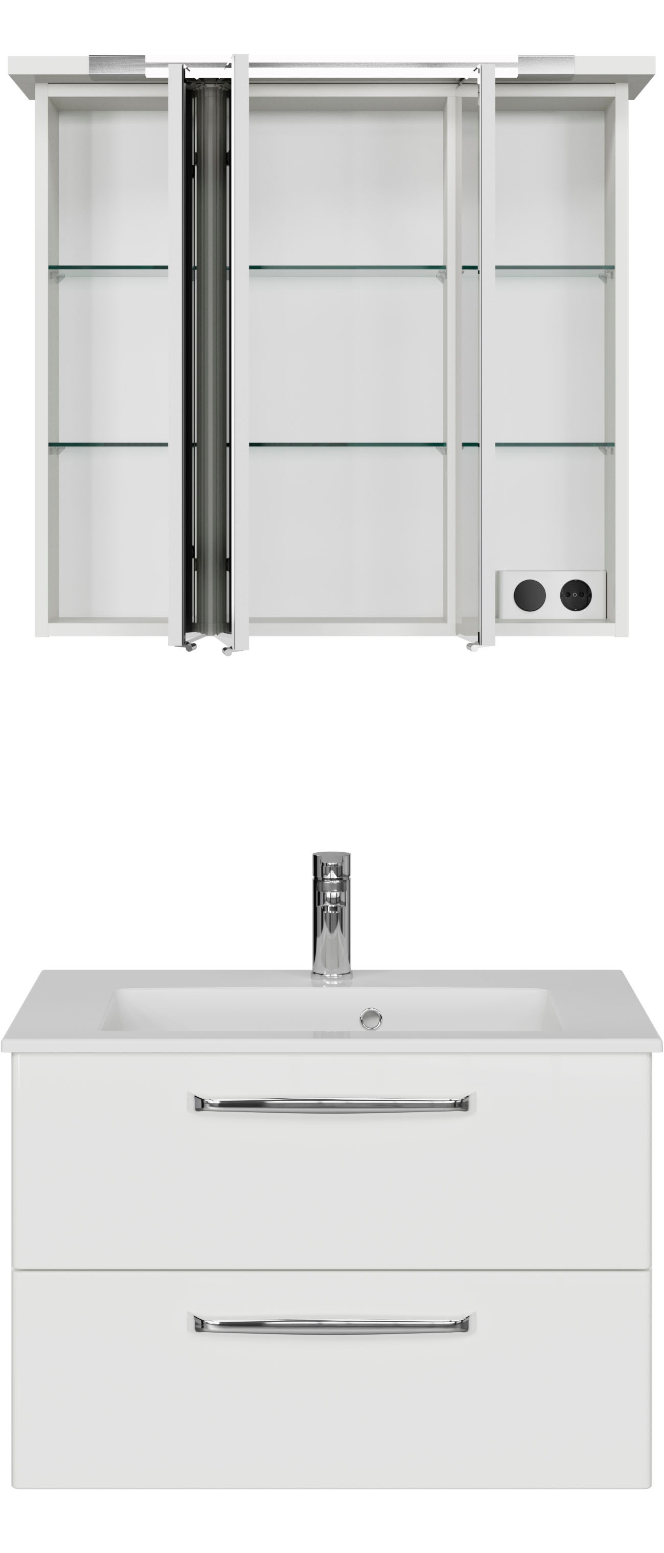 Saphir Badmöbel-Set »Trentino 2-tlg. Mineralmarmor-Waschtisch,Spiegelschrank mit LED-Profil«, (3 St.), Badmöbel-Set 77cm breit, inkl. Türdämpfer, 3 Türen, 2 Auszügen