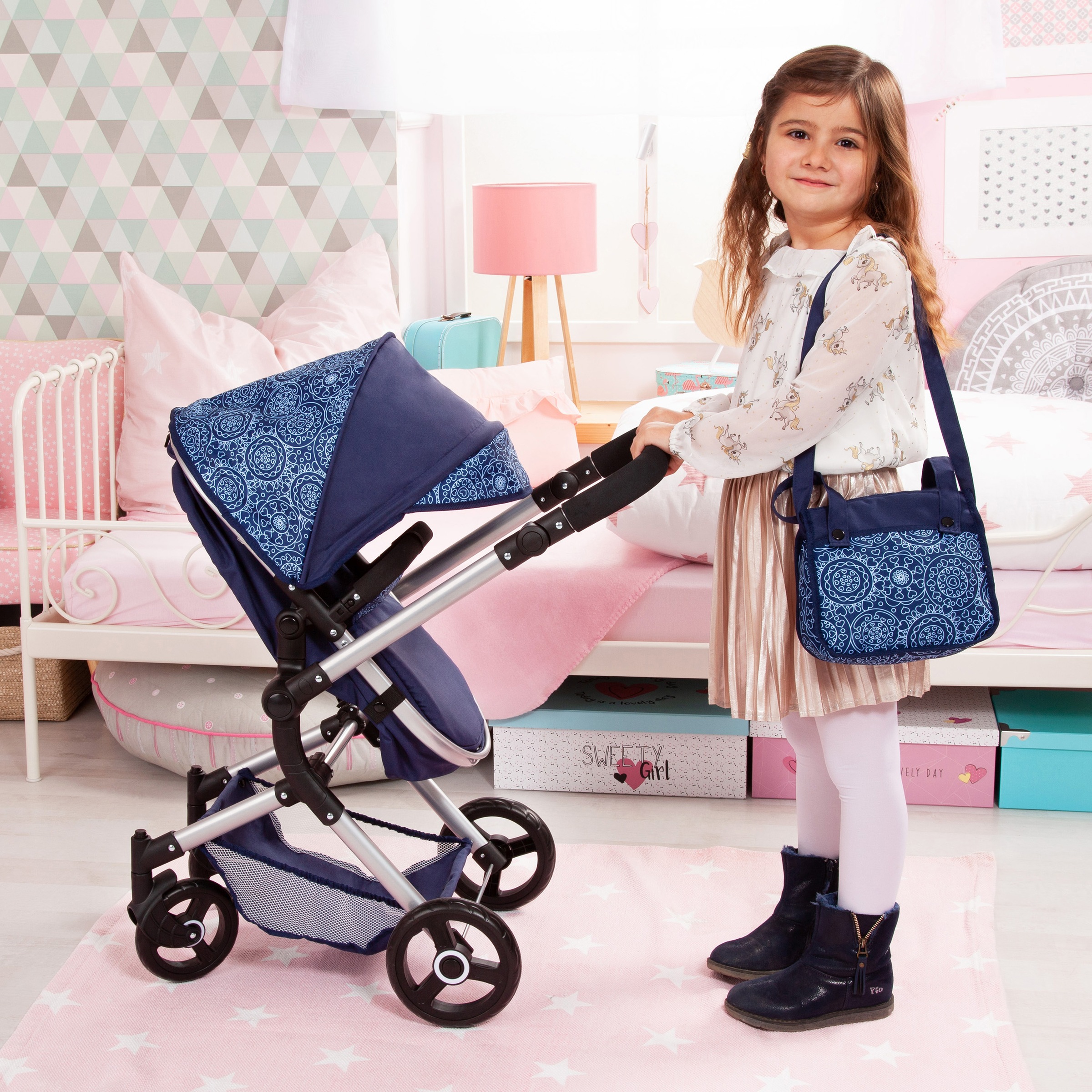 Bayer Kombi-Puppenwagen »Vario, Blau«, inkl. Wickeltasche