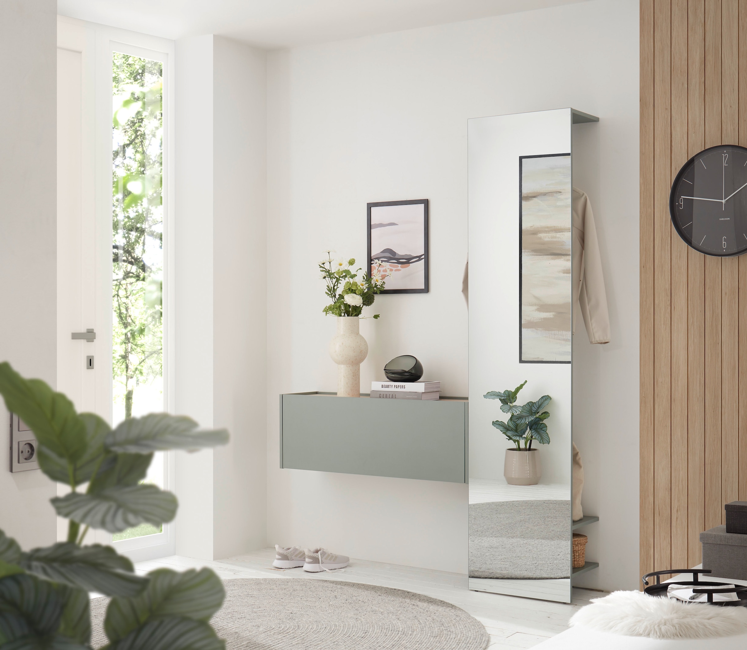 INOSIGN Spiegelschrank »GiRON/CiTY, moderner Garderobenschrank, Kleiderschrank mit Stauraum«, Spiegeltür, Teleskopauszug, Tür beidseitig montierbar, 60 cm breit