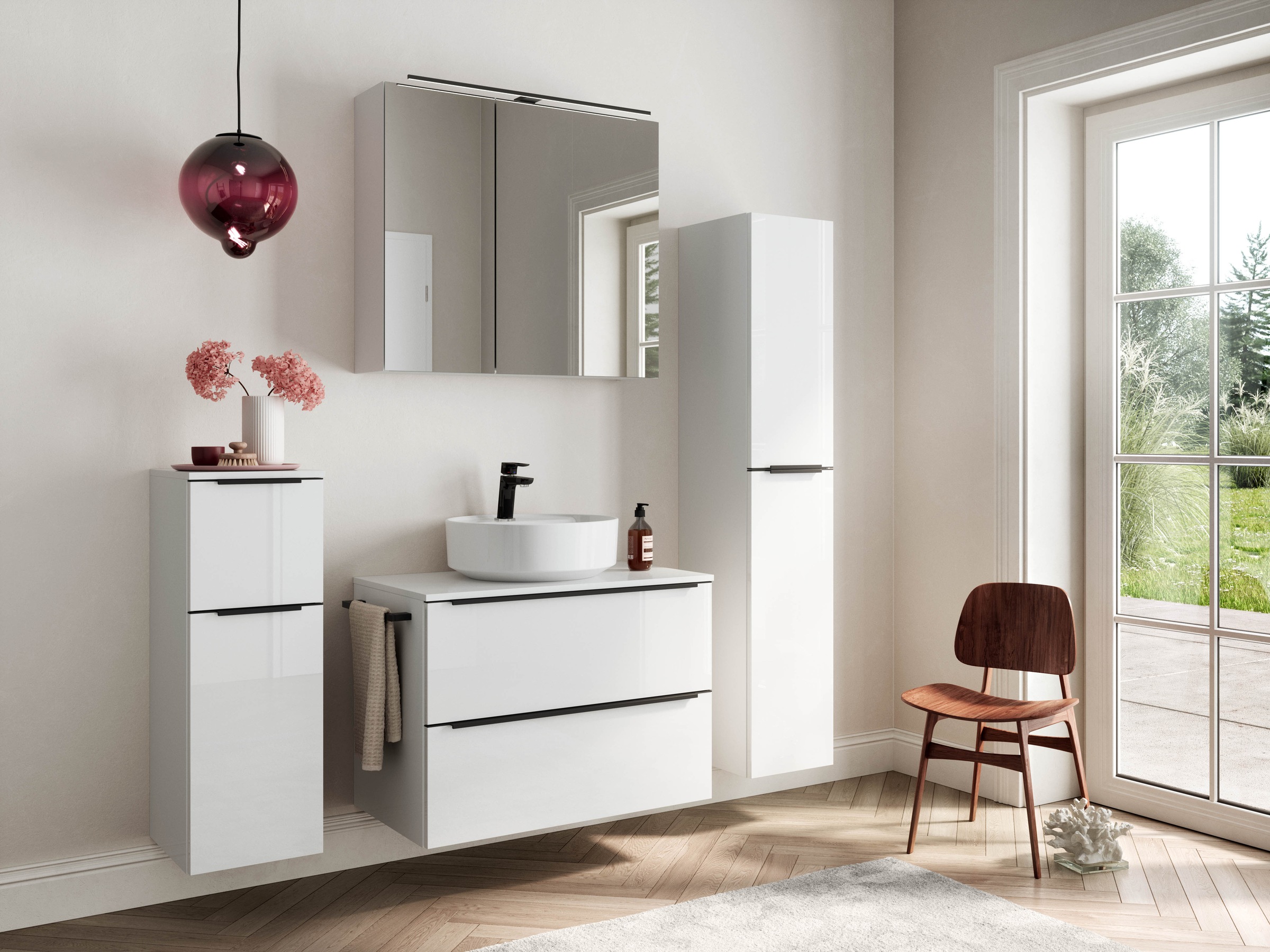 nobilia® Badmöbel-Set »Alvene«, (2 St., vormontiert, mit Soft-Close), inkl. Spiegelschrank mit Beleuchtung und Dimmerfunktion, in 4 Breiten