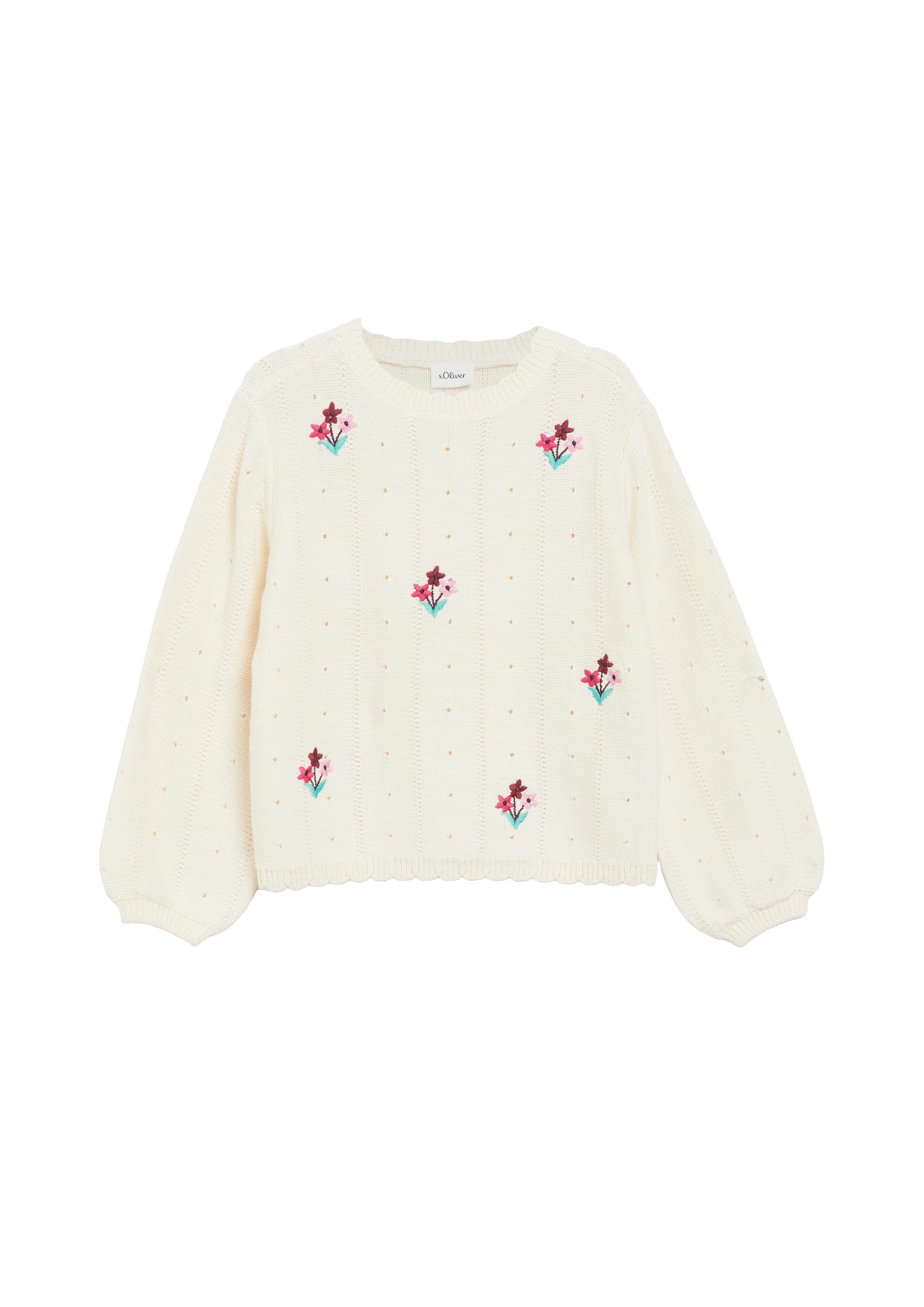 s.Oliver Junior Strickpullover mit feiner Blumen-Stickerei / Häkel-Details / für Girls