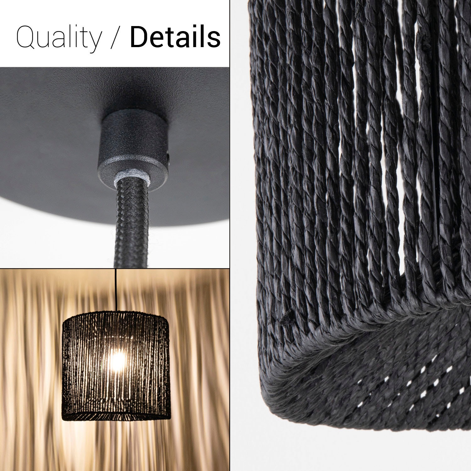 Paco Home Pendelleuchte »Hugo Ramira«, Leuchtmittel E27 | ohne Leuchtmittel, Wohnzimmer Esszimmer Rattan Optik Boho Schirm Papier E27 Modern