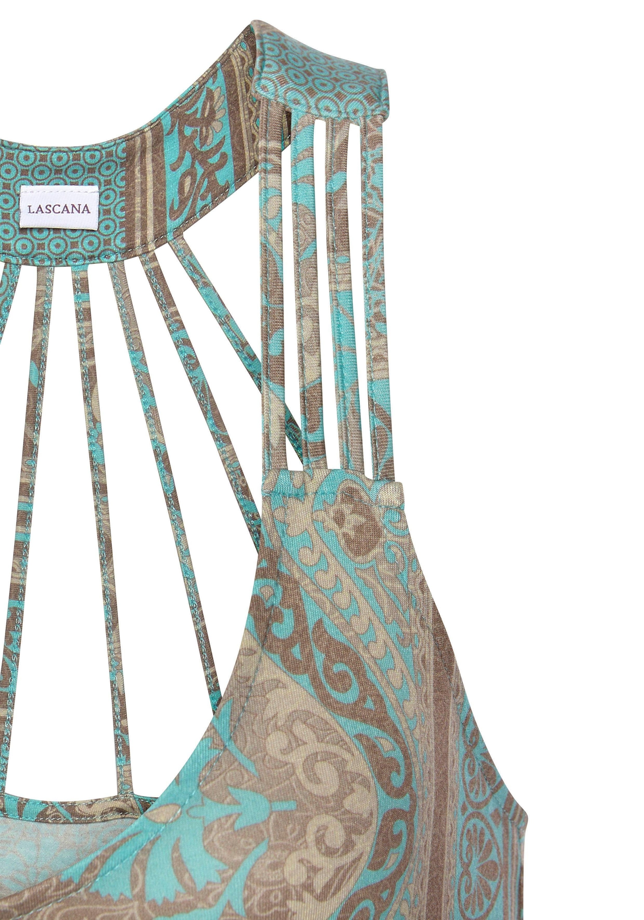 LASCANA Strandkleid mit toller Rückenansicht, Sommerkleid im Alloverdruck, Minikleid