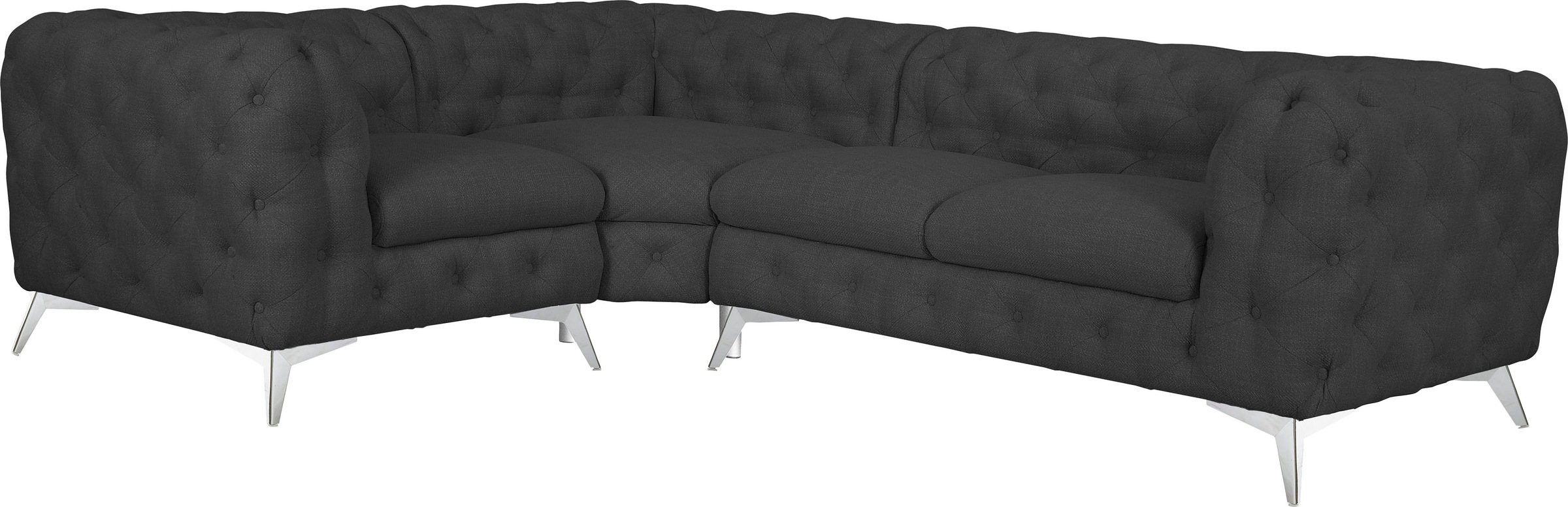 Leonique Chesterfield-Sofa »Ecksofa GLYNIS L-Form mit Wellenunterfederung, Maße B/T/H 264/204/75cm«, aufwändige Knopfheftung, moderne Chesterfield Optik, Fußfarbe wählbar